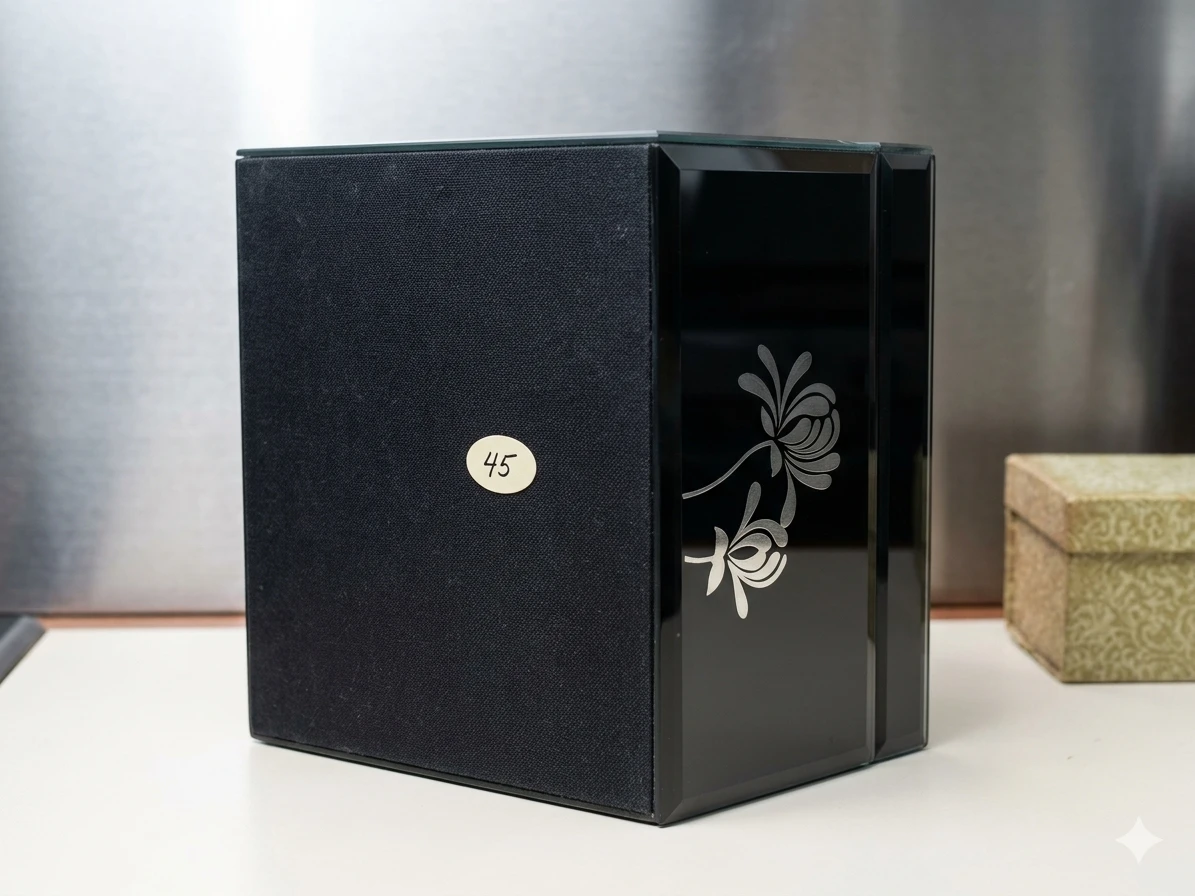Vintage Art Deco Black Glass Floral Jewelry Box - photo 3
