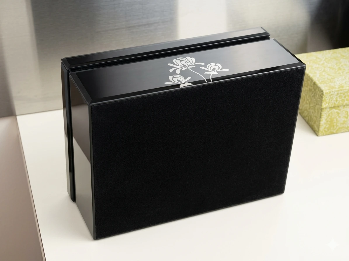 Vintage Art Deco Black Glass Floral Jewelry Box - photo 5