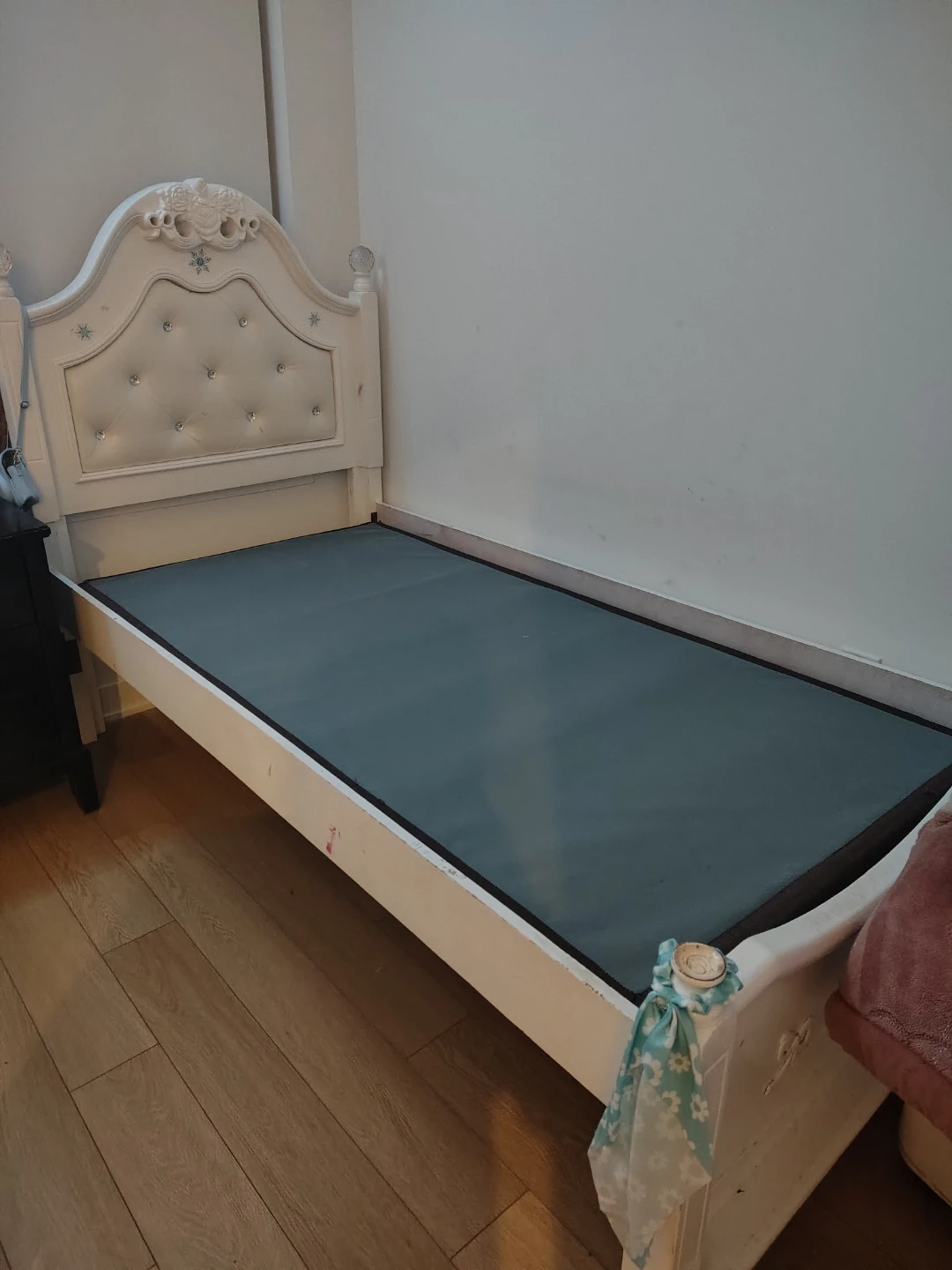 White Twin Bed Frame with Padded Headboard - photo 2
