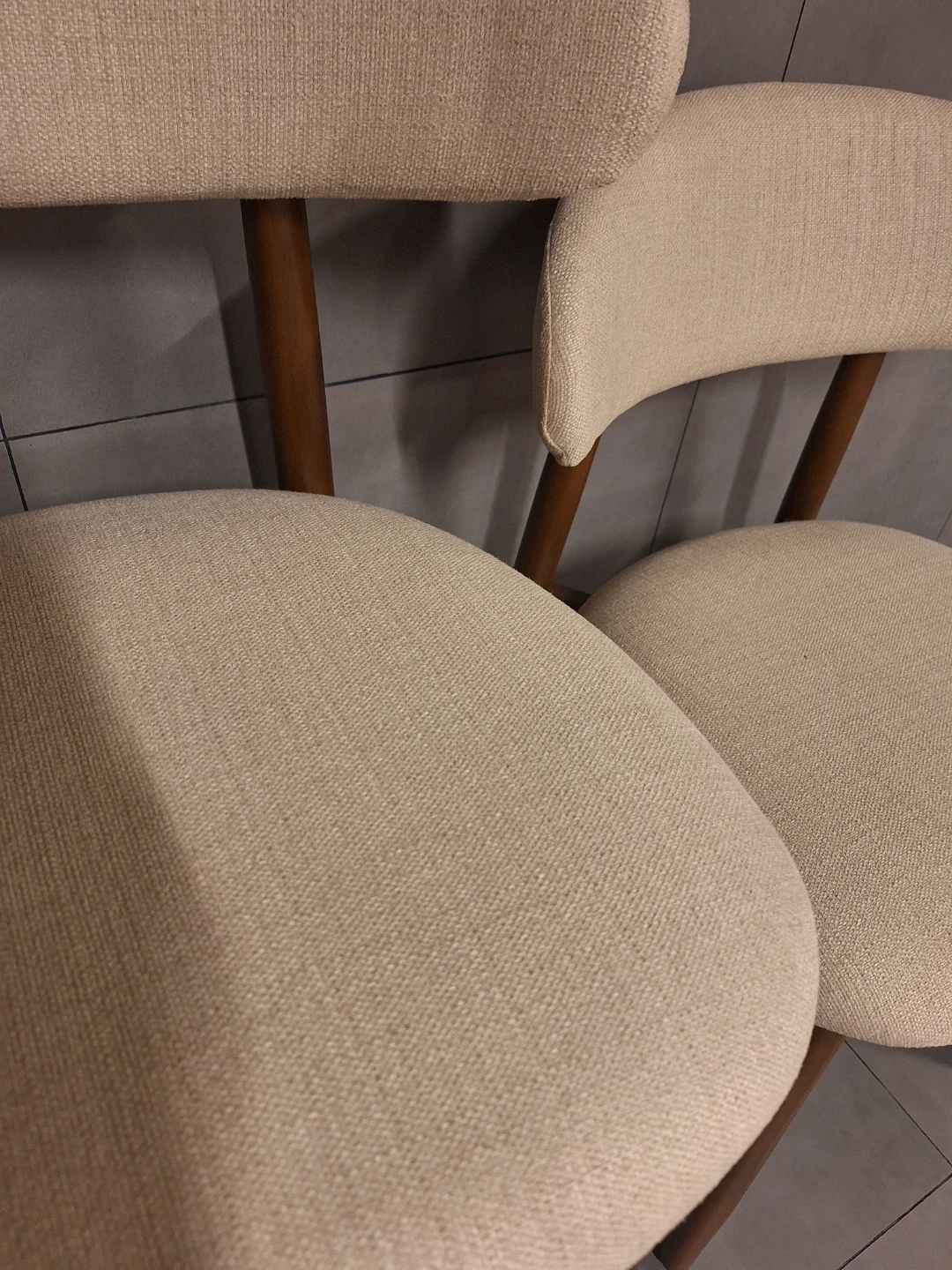 Cream Upholstered Dining Chairs with Wooden Frame - Set of 2