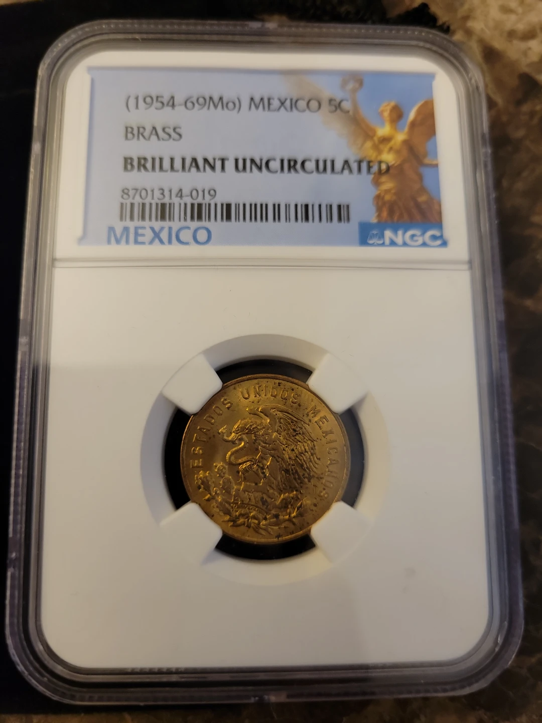 Mexico 5c Brass Coin (1954-69) NGC Brilliant Uncirculated