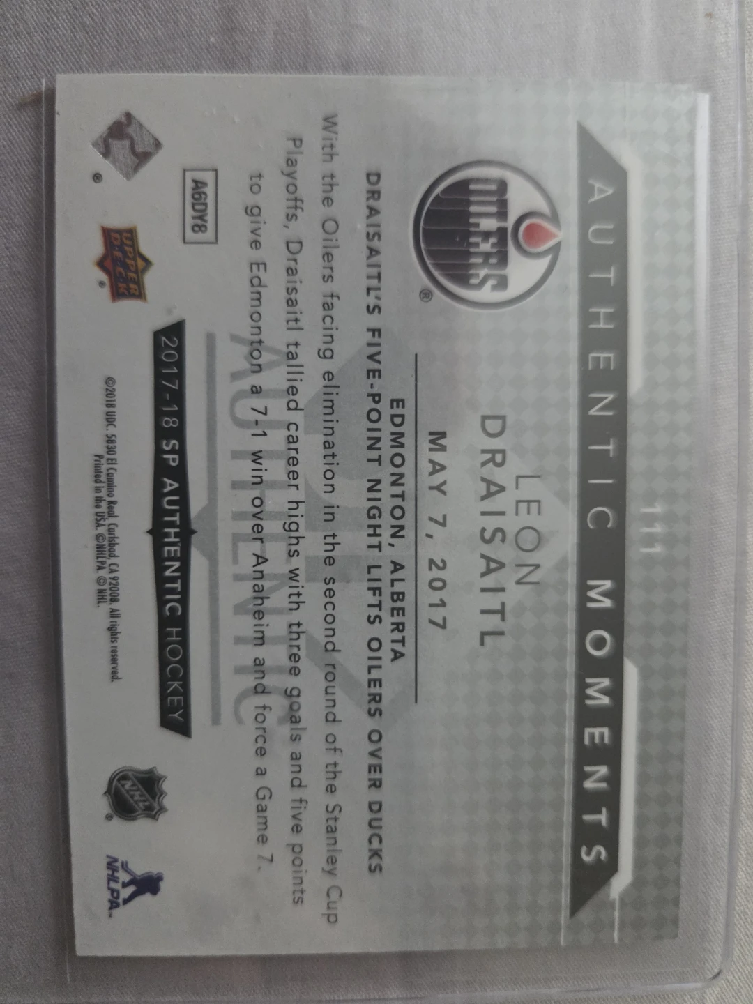 2017-18 Upper Deck Leon Draisaitl Authentic Moments Hockey Card - photo 2