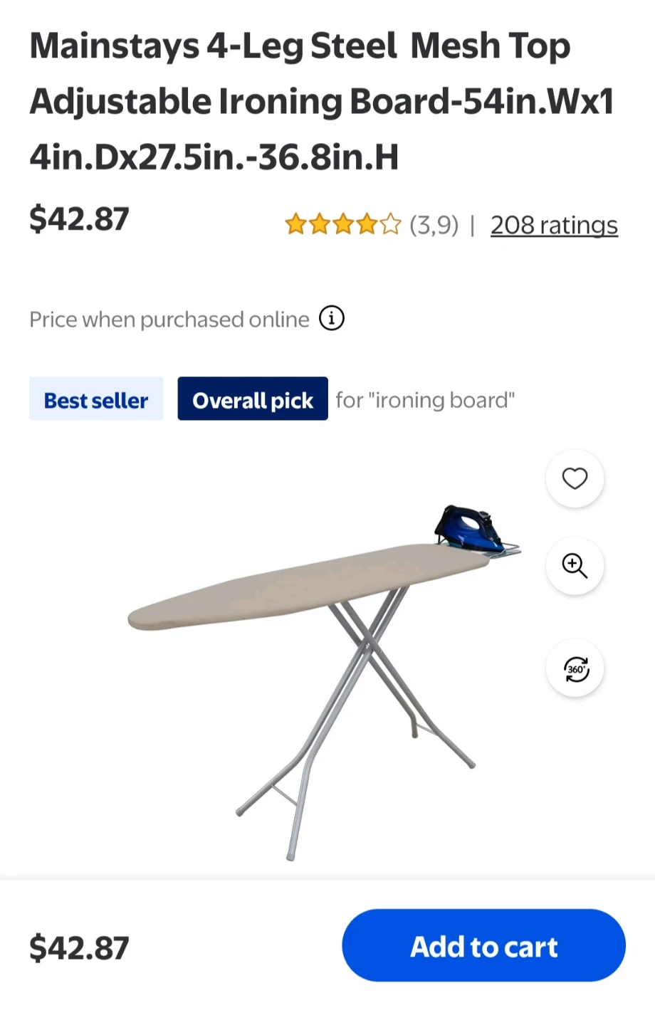 Iron board 4-Leg Steel Mesh Top Adjustable Ironing Board - photo 2
