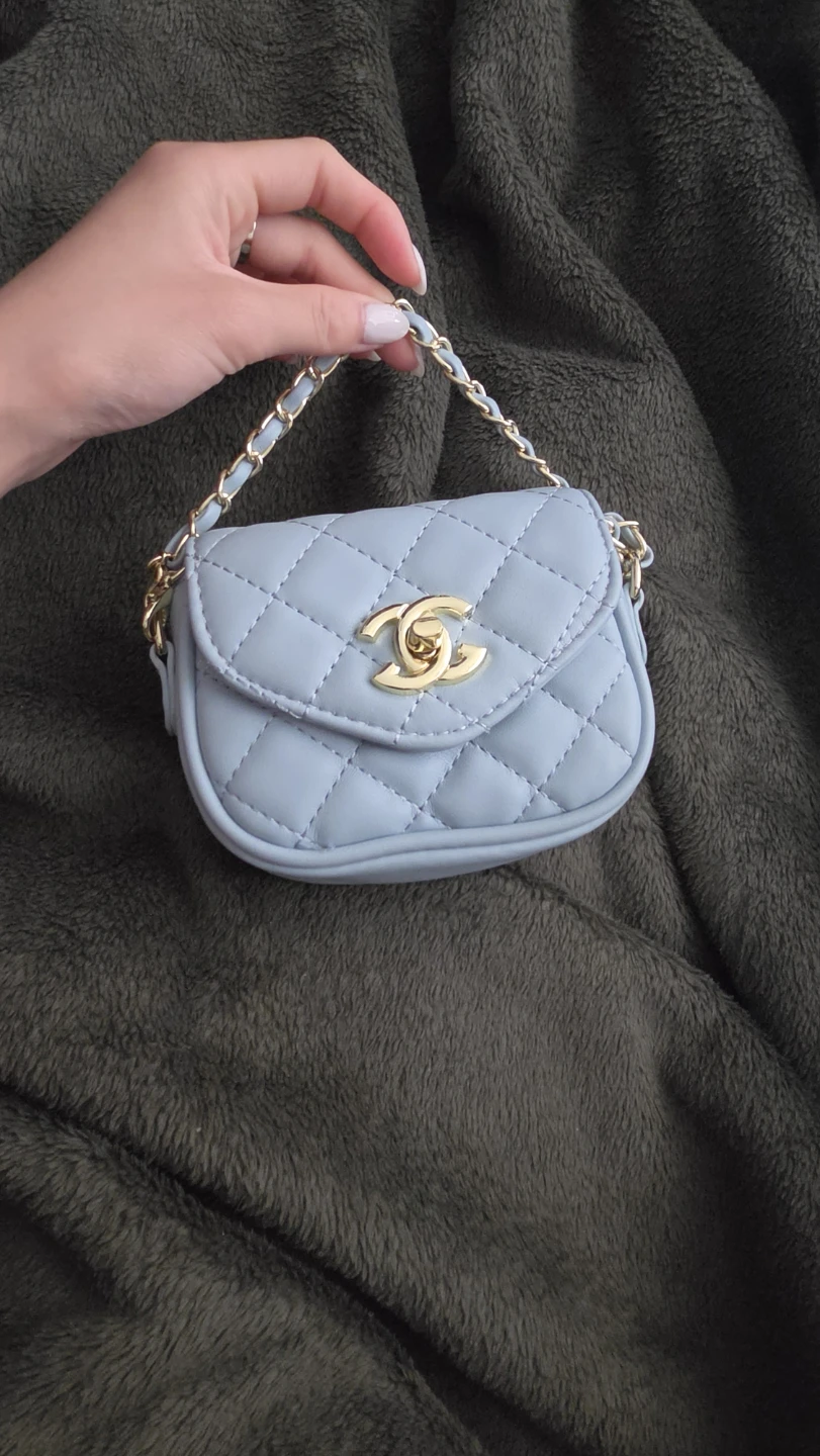 Light Blue Quilted Mini Handbag with Gold Chain