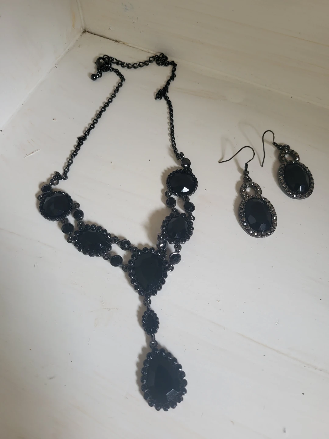 Black Beaded Necklace and Earring Set