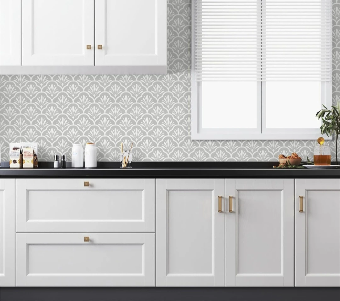 Fan Geometric Peel & Stick Wallpaper 17.3"×197" Grey - photo 3