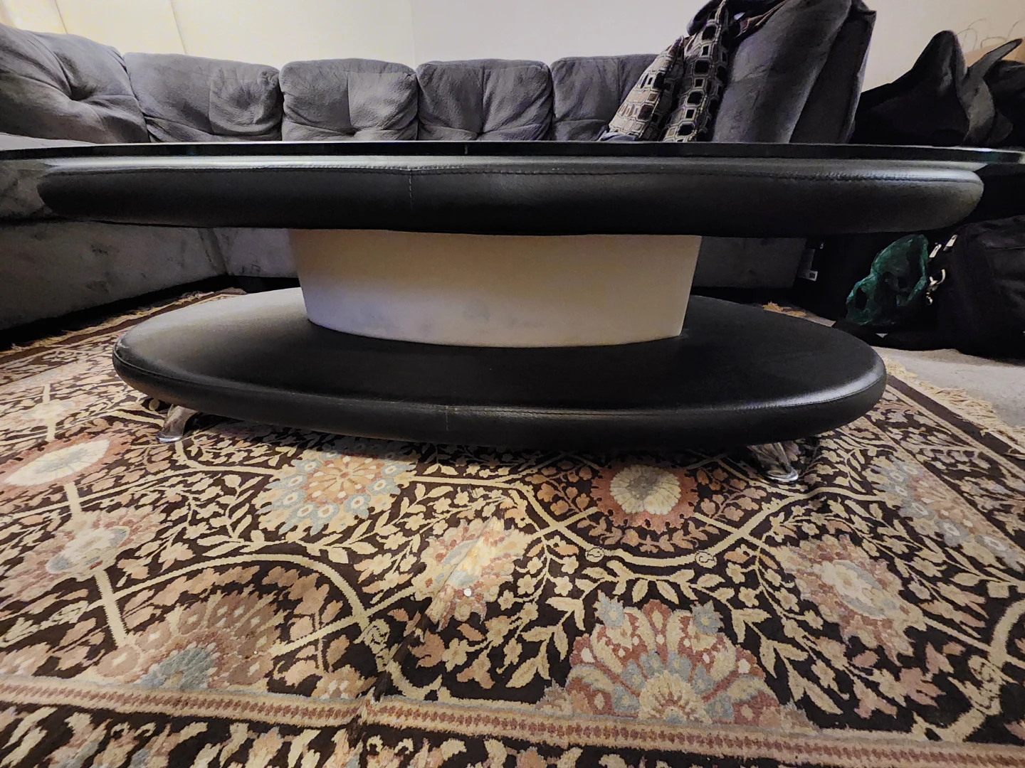 Oval Glass Coffee Table with Black Base - photo 2