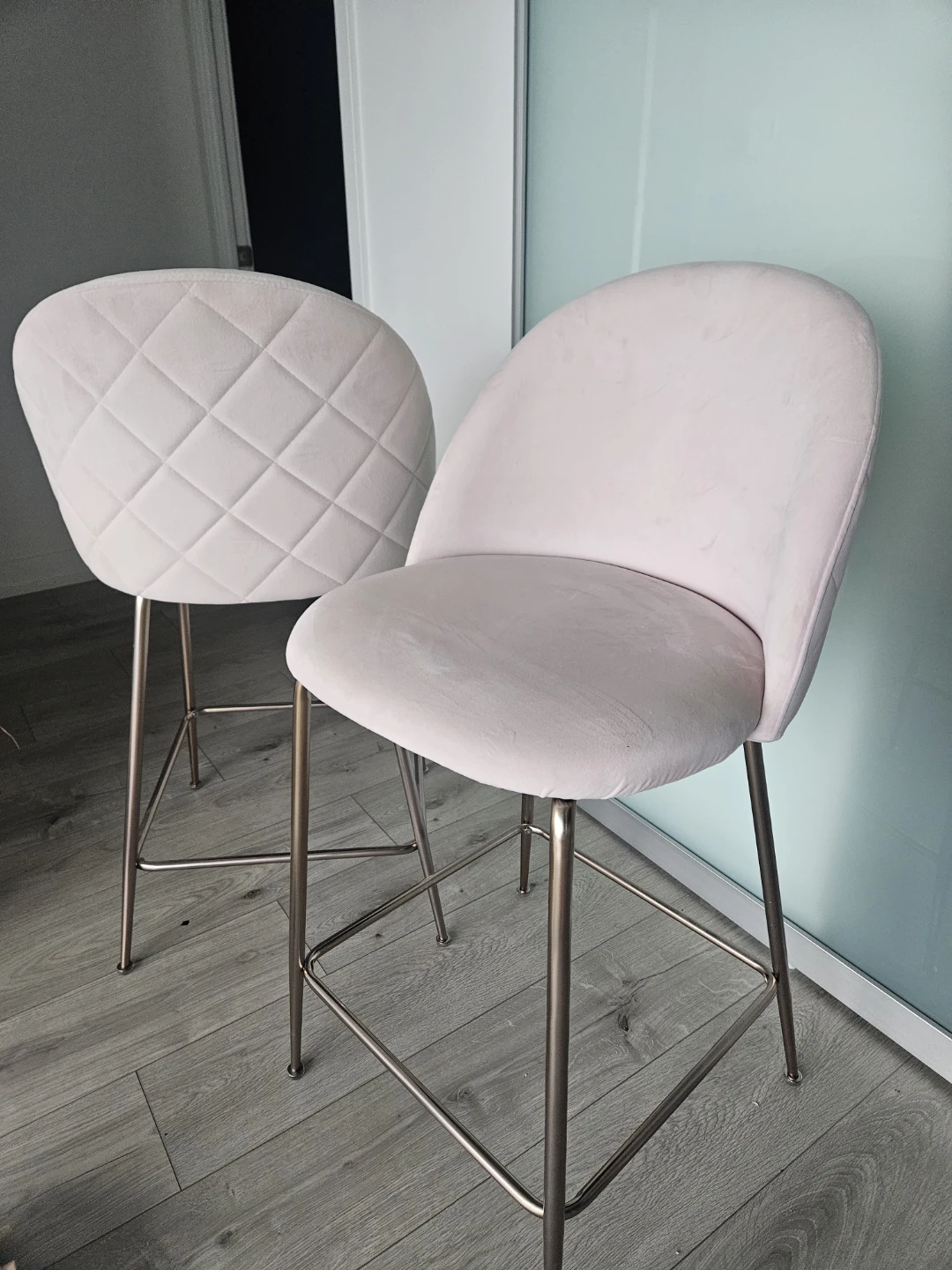 Light Pink Velvet Bar Stools (Set of 2)