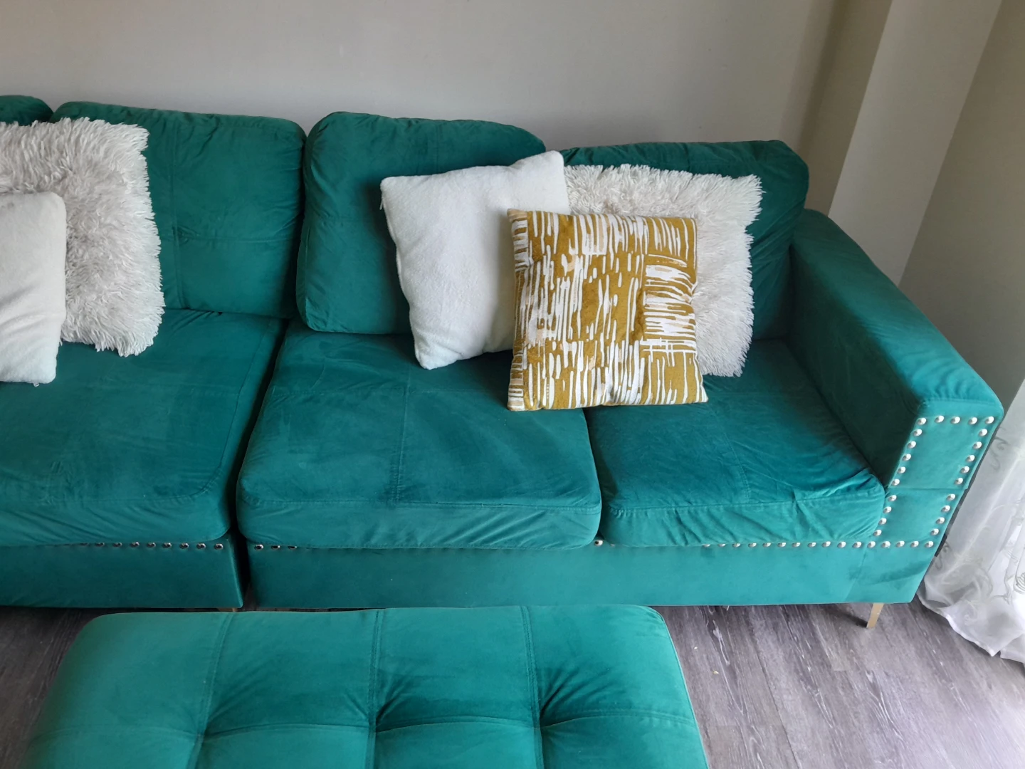 Teal Velvet Sectional Sofa with Storage Ottoman - photo 3
