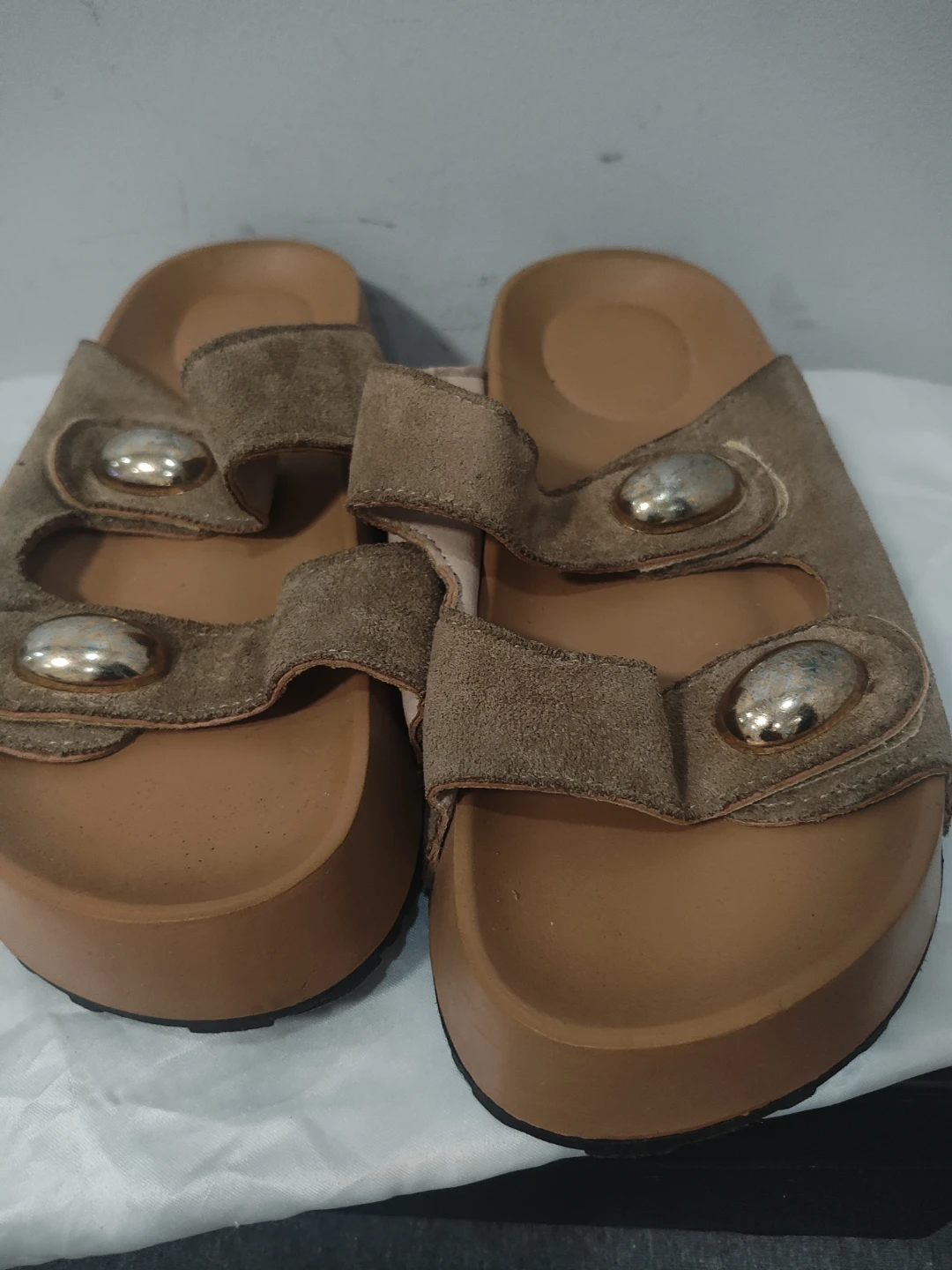 Tan Suede Slide Sandals - photo 2