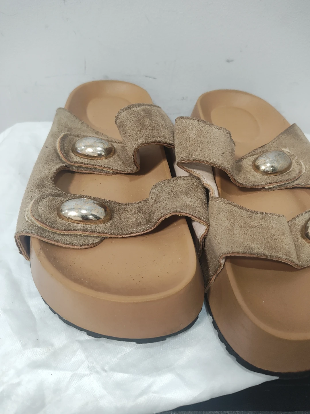 Tan Suede Slide Sandals - photo 3