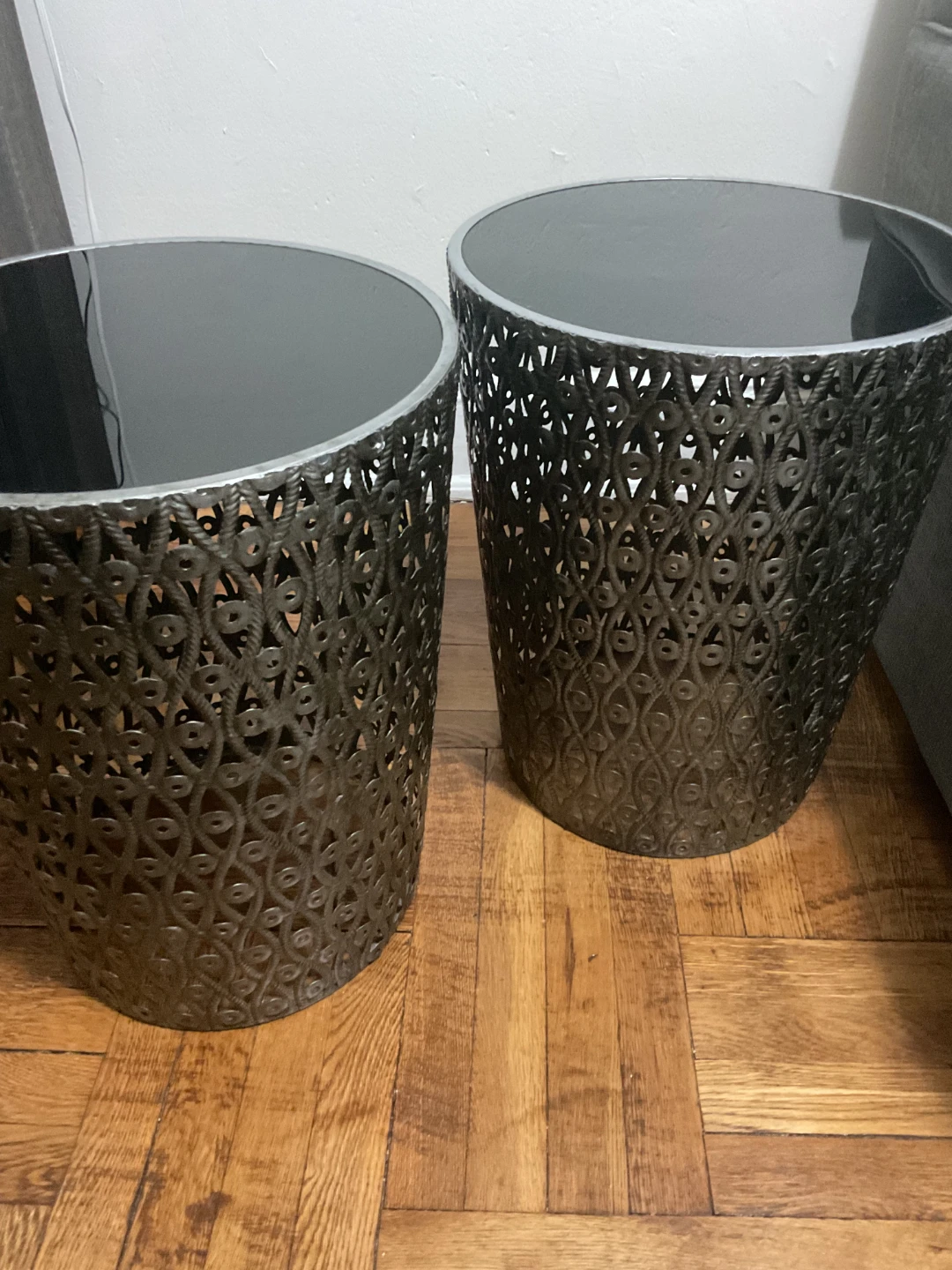 Set of 2 Decorative Side Tables with Black Glass Tops