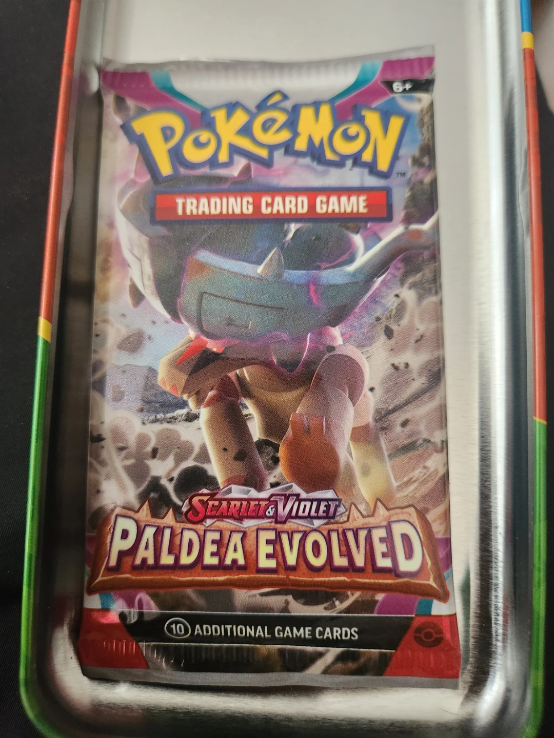 Pokémon Trading Card Game Tin with Paldea Evolved Pack - photo 2