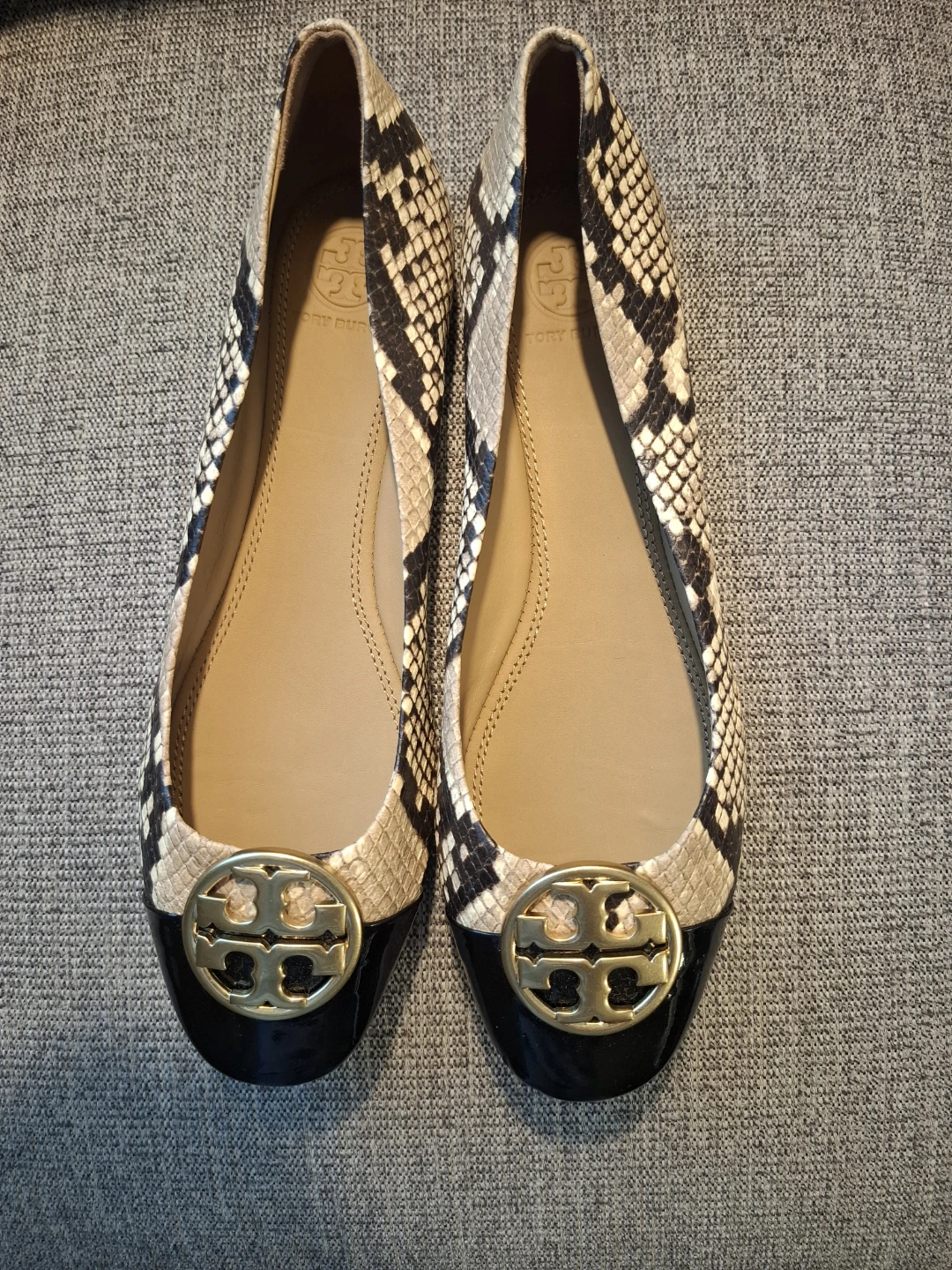 Tory Burch Ballet Flats - Snake Print & Black Toe