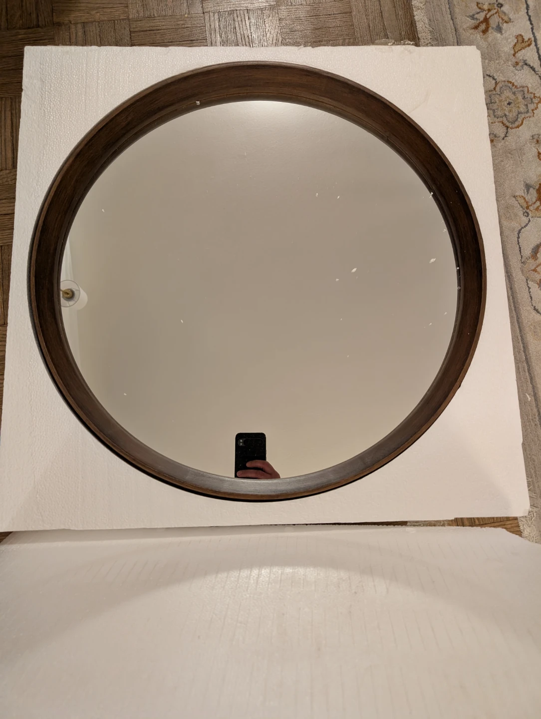Round Mirror 24" Center Brown Wood Wall Mirror - photo 5
