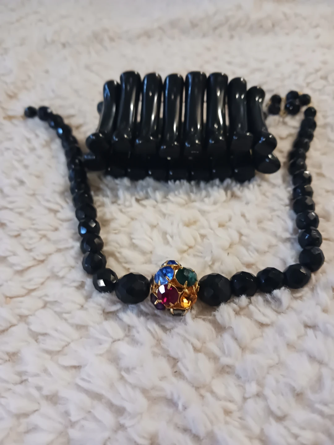 Black Beaded Necklace and Bracelet Set