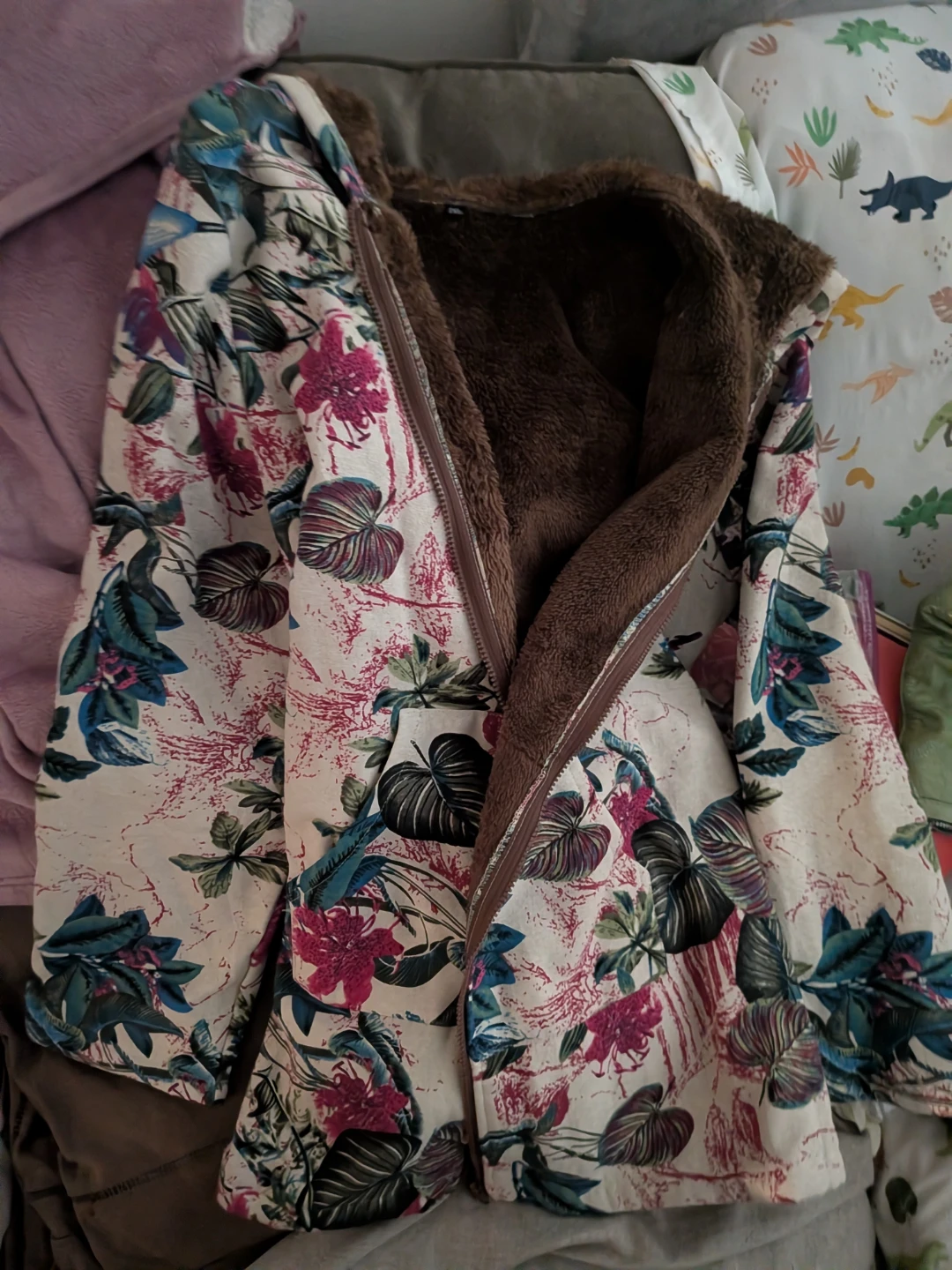 Women's Floral Print Fleece Lined Jacket