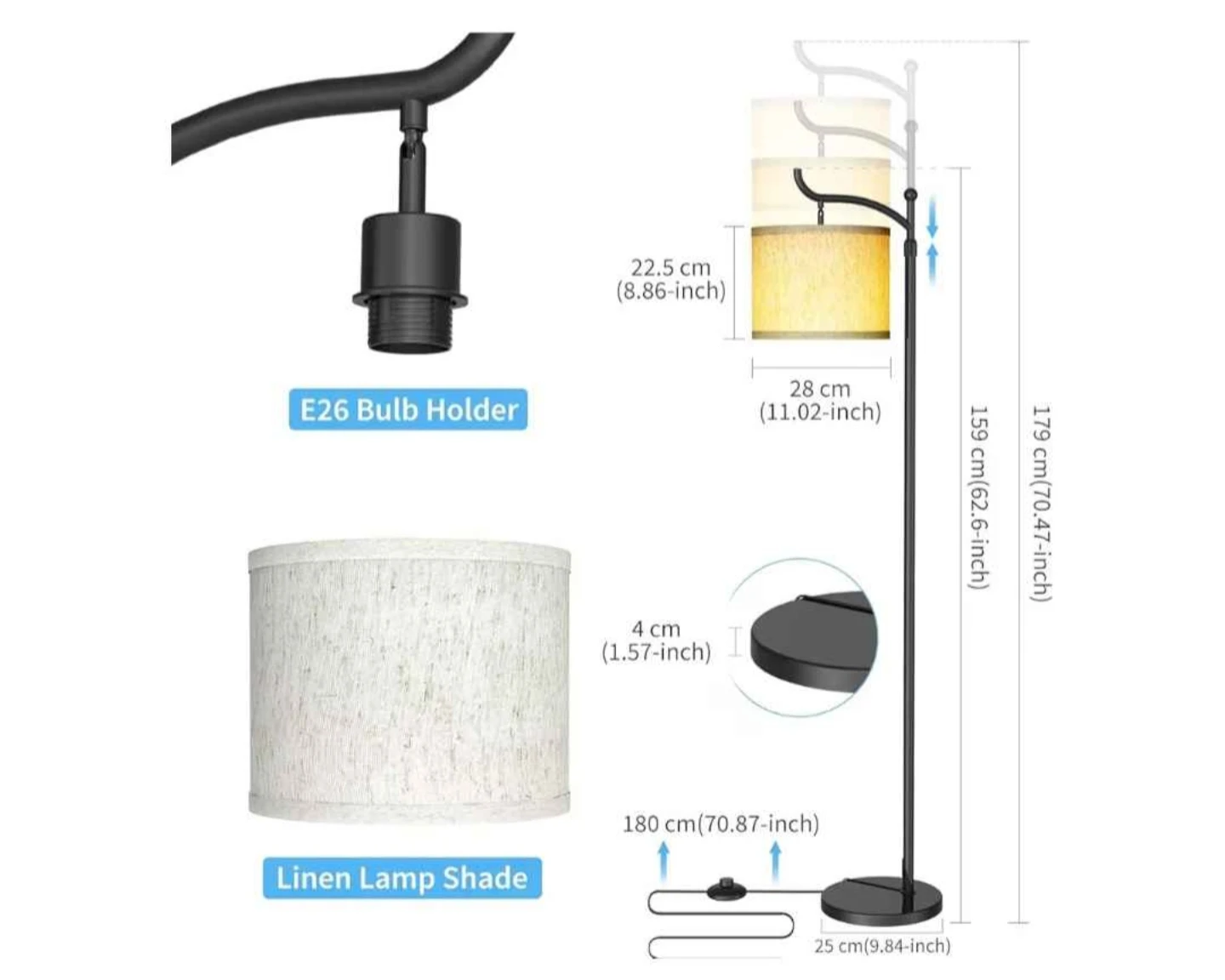 Adjustable Floor Lamp with Linen Shade