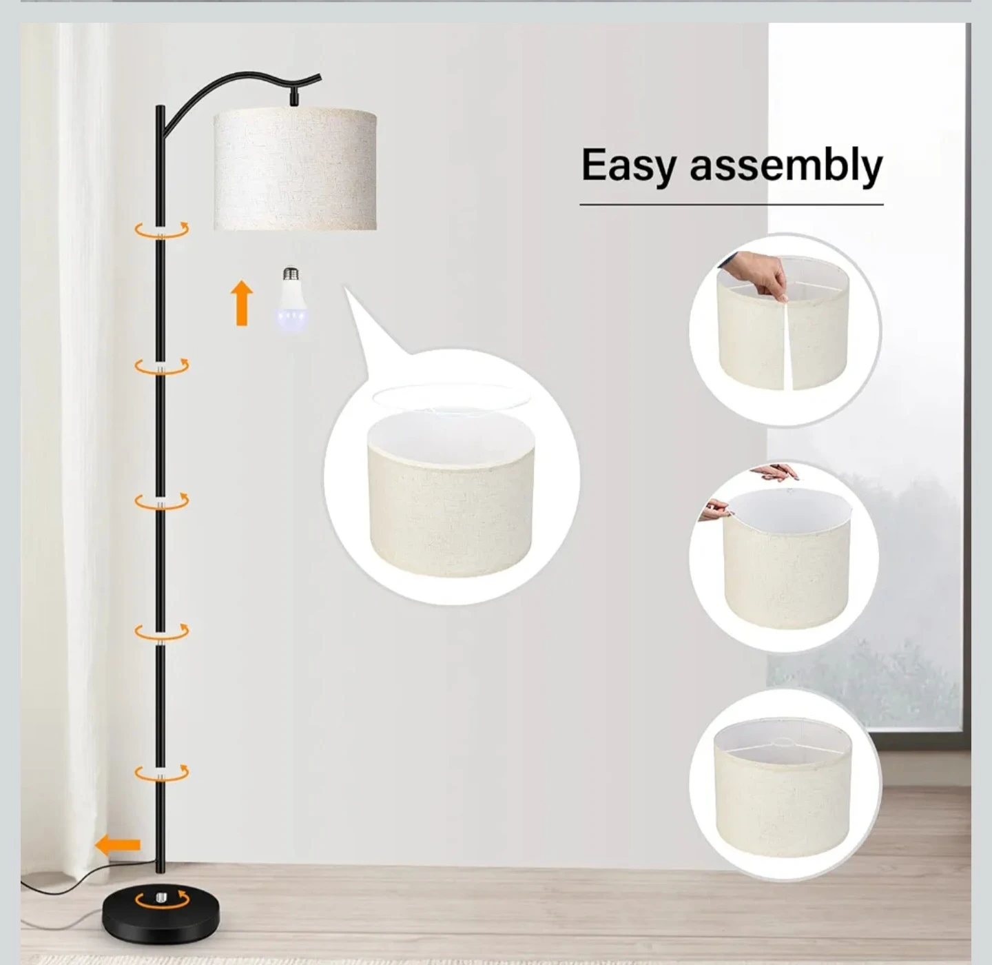 Adjustable Floor Lamp with Linen Shade - photo 2