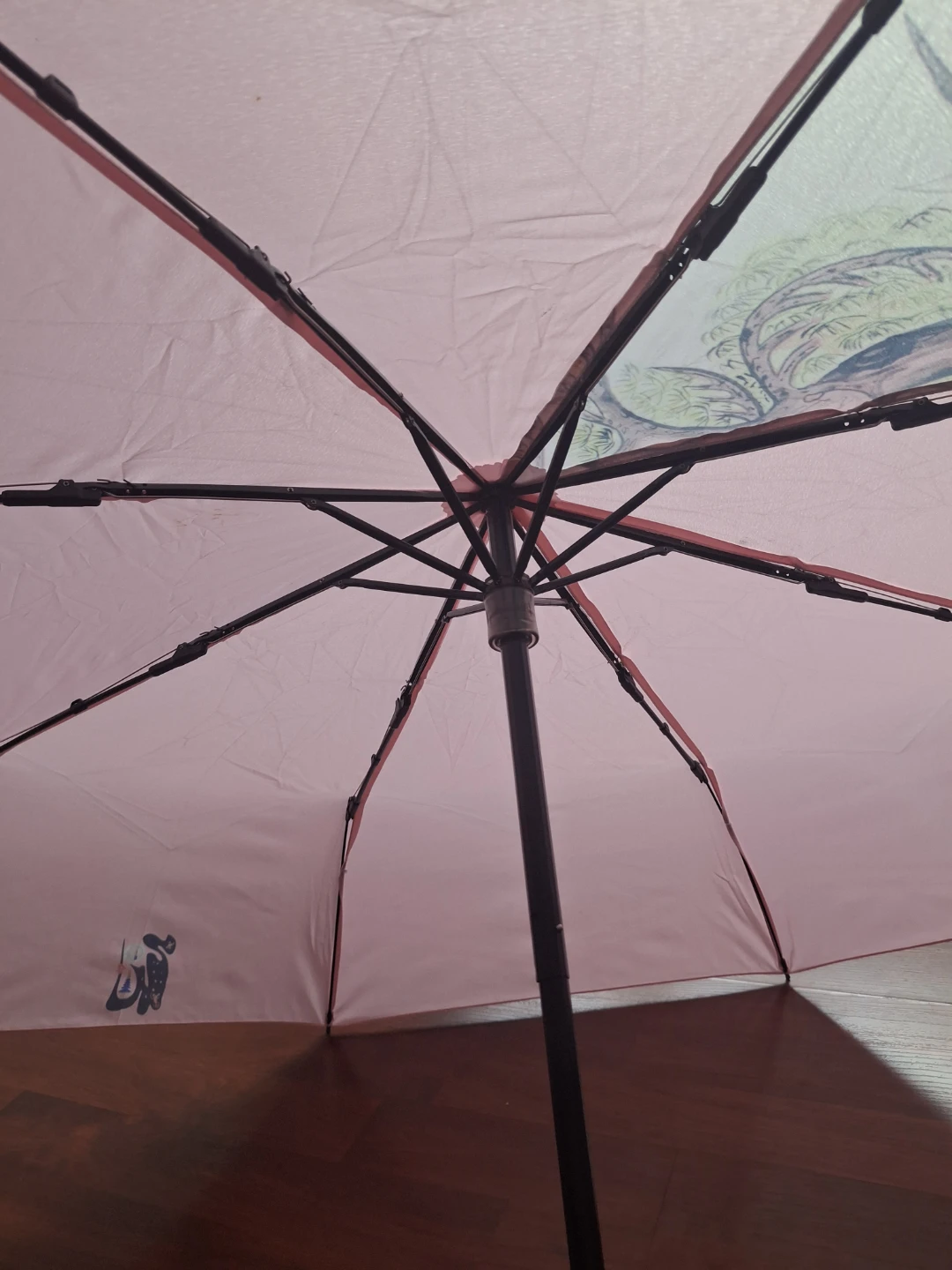 Pink Folding Umbrella with Traditional Korean Art - photo 2