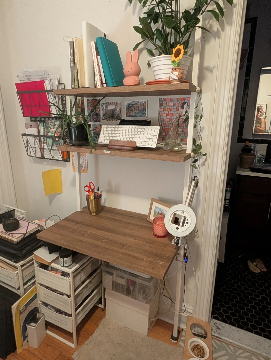 Wall Mounted Wooden Desk with Shelving