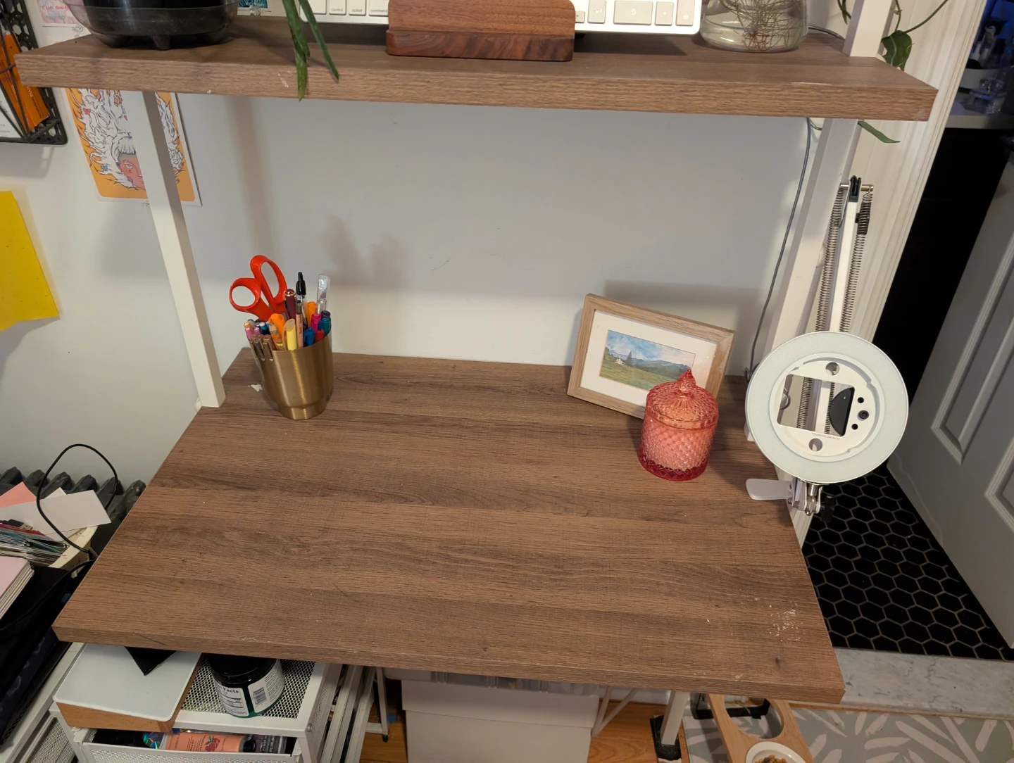 Wall Mounted Wooden Desk with Shelving - photo 2