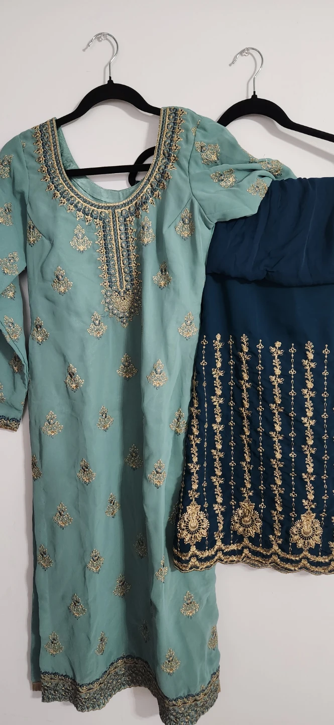 Embroidered Teal Kurti with Dupatta and sharara