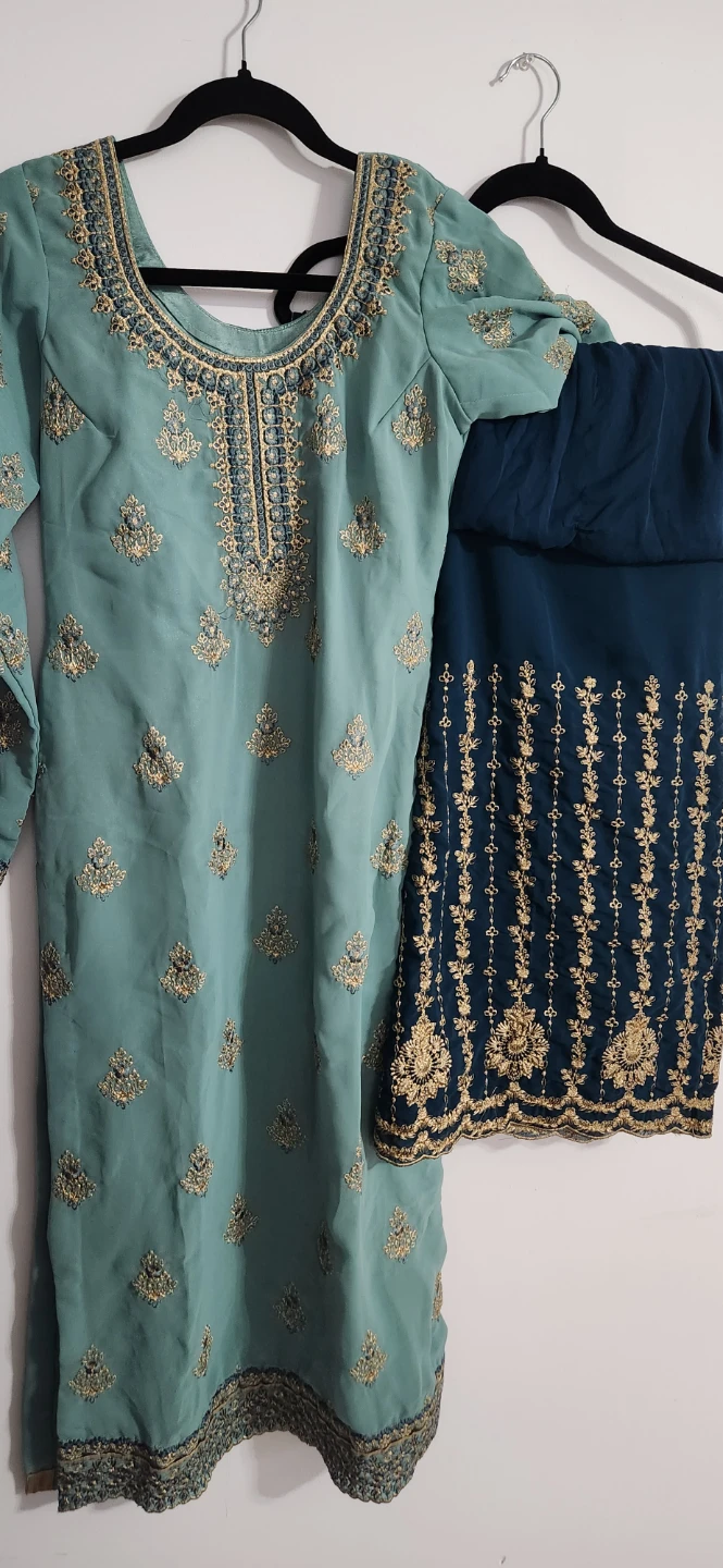 Embroidered Teal Kurti with Dupatta and sharara - photo 2