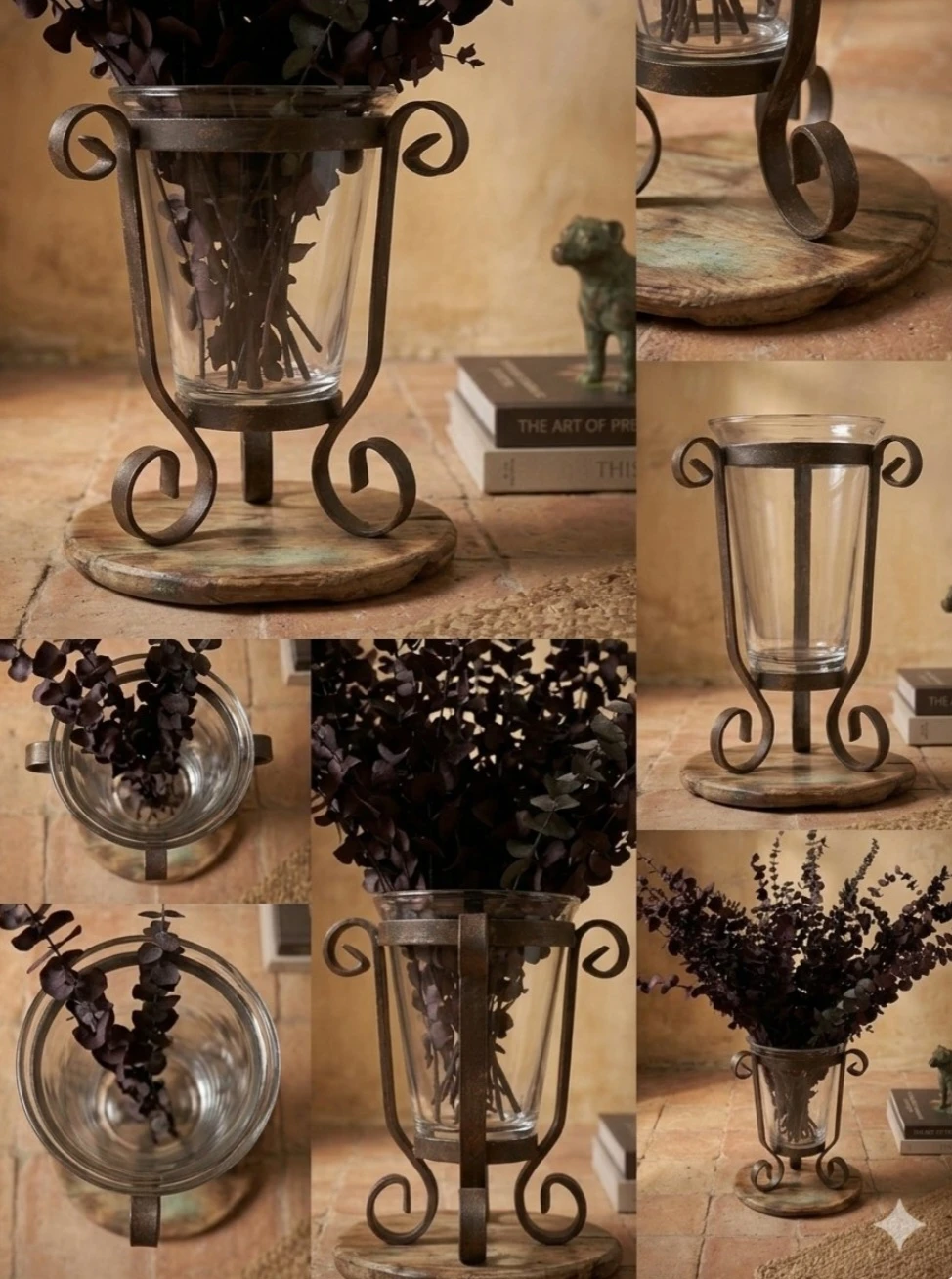 Glass and Iron Vase with Artificial Flowers - photo 4