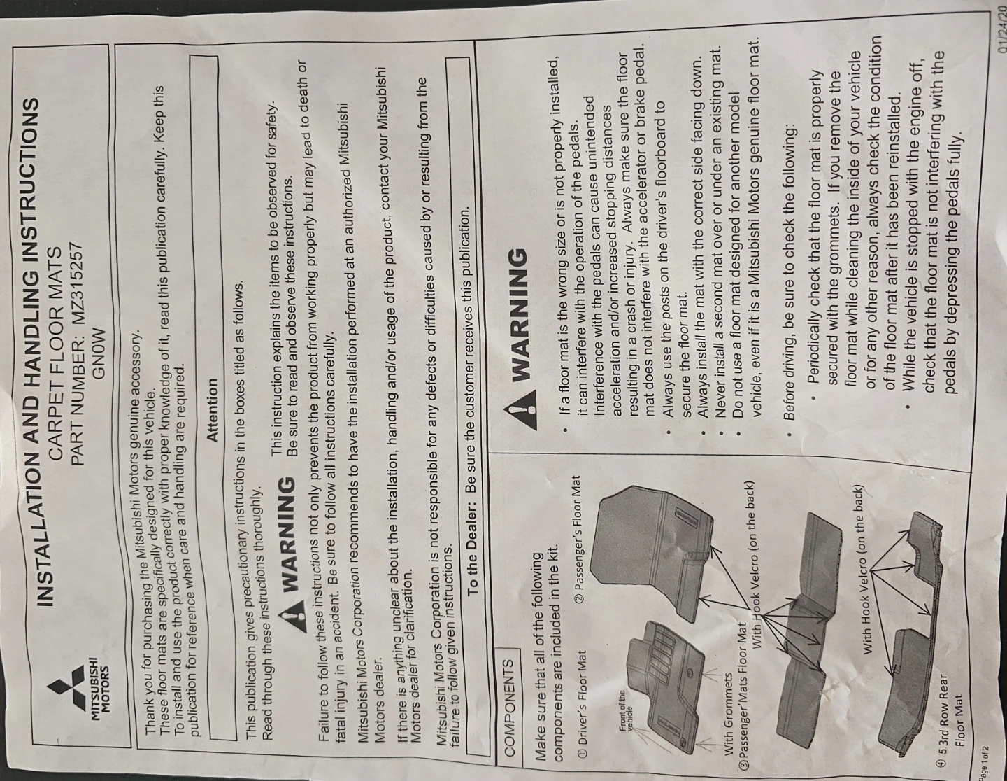 Mitsubishi Outlander Carpet Floor Mats Set - photo 3
