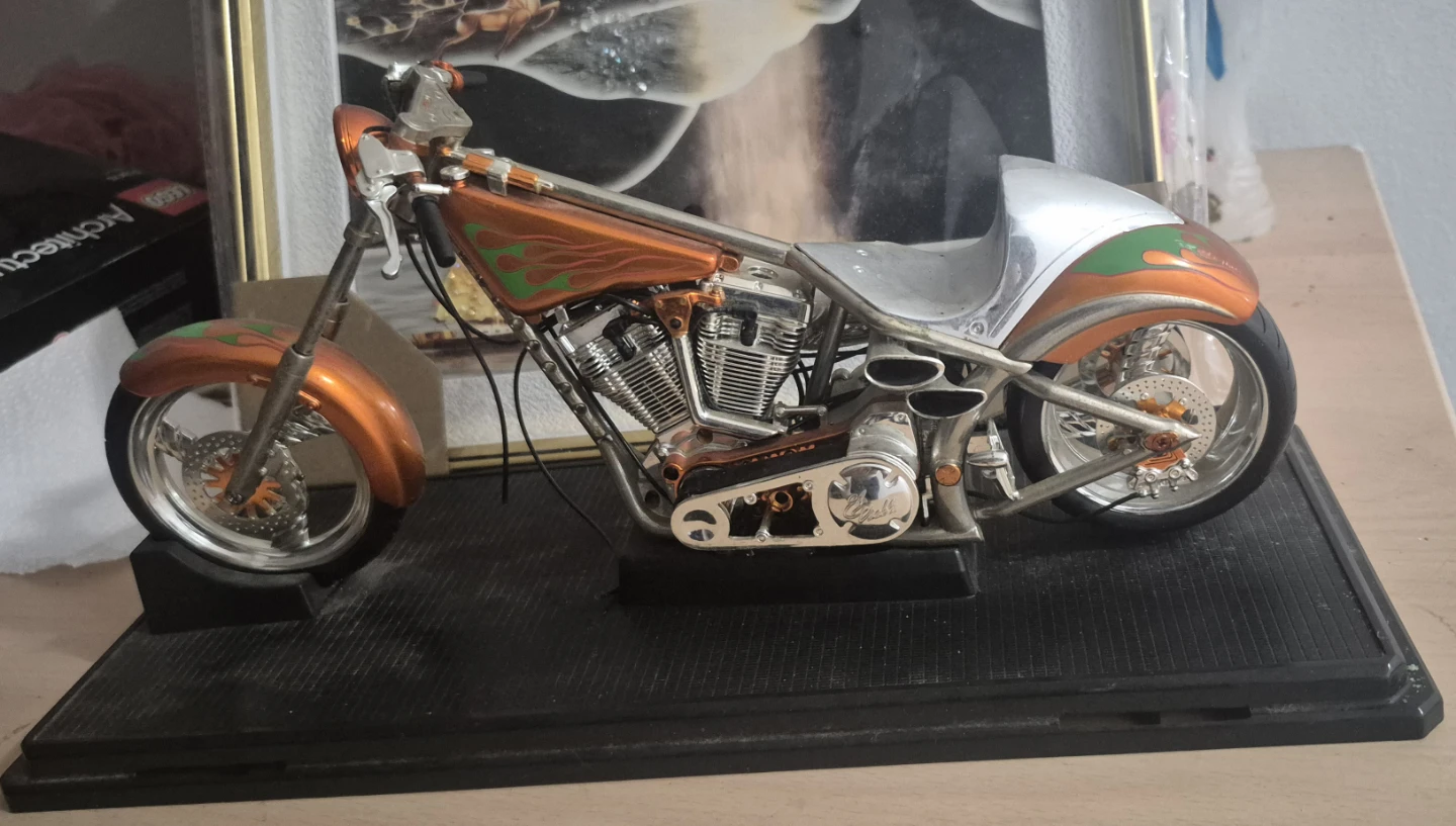 Orange Flame Chopper Motorcycle Model