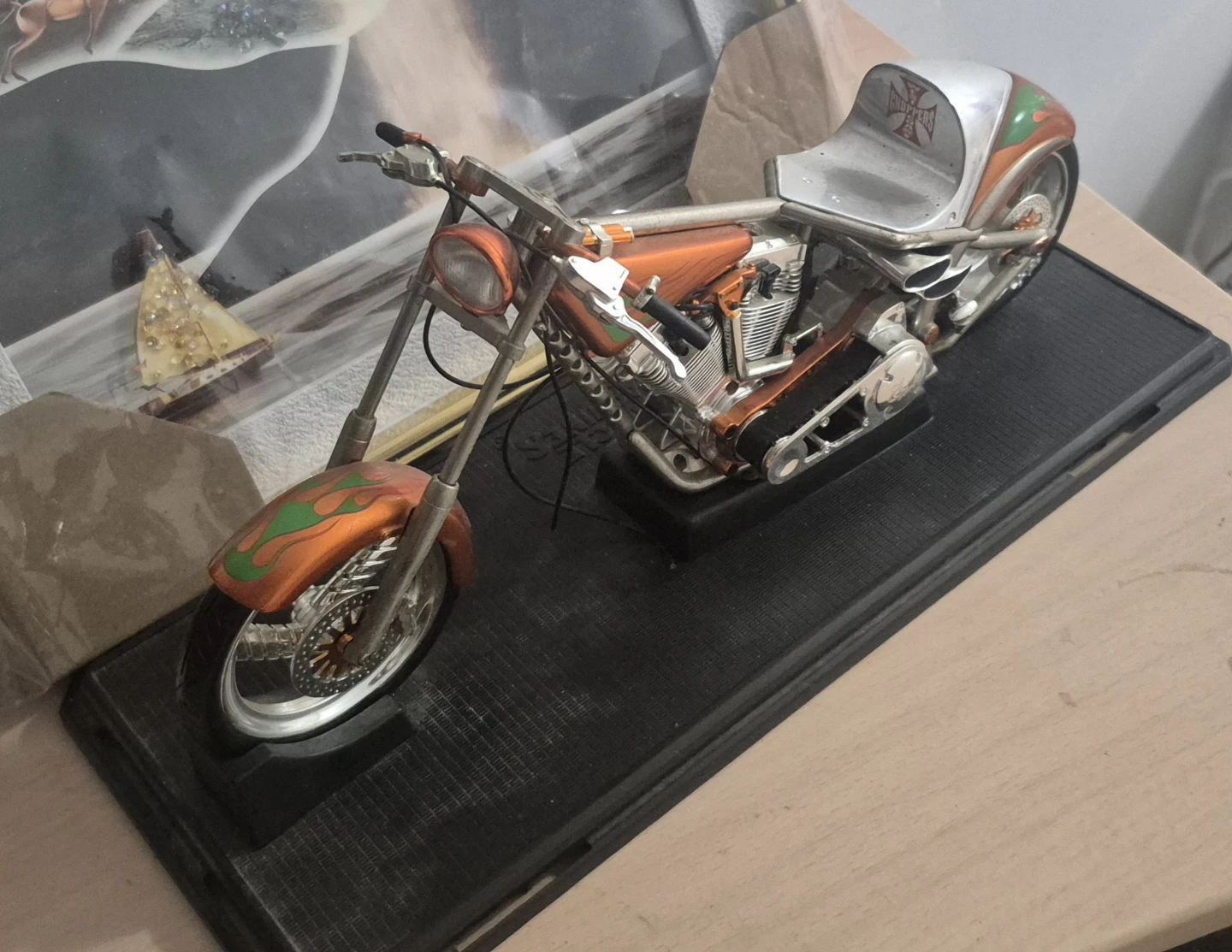 Orange Flame Chopper Motorcycle Model - photo 3