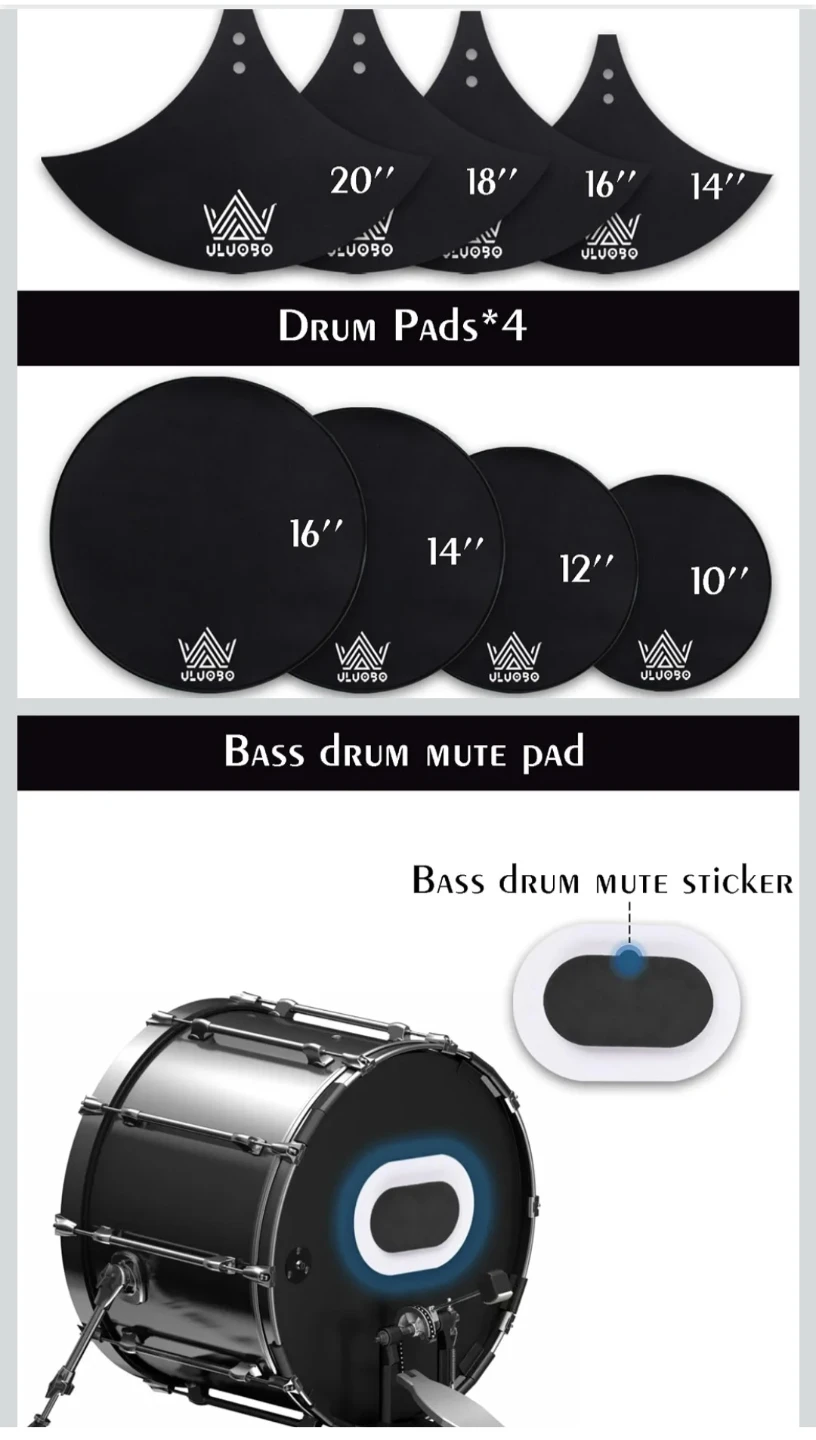 Brand New ULUOBO 12 Pcs Drum Mute Pads Set - photo 3