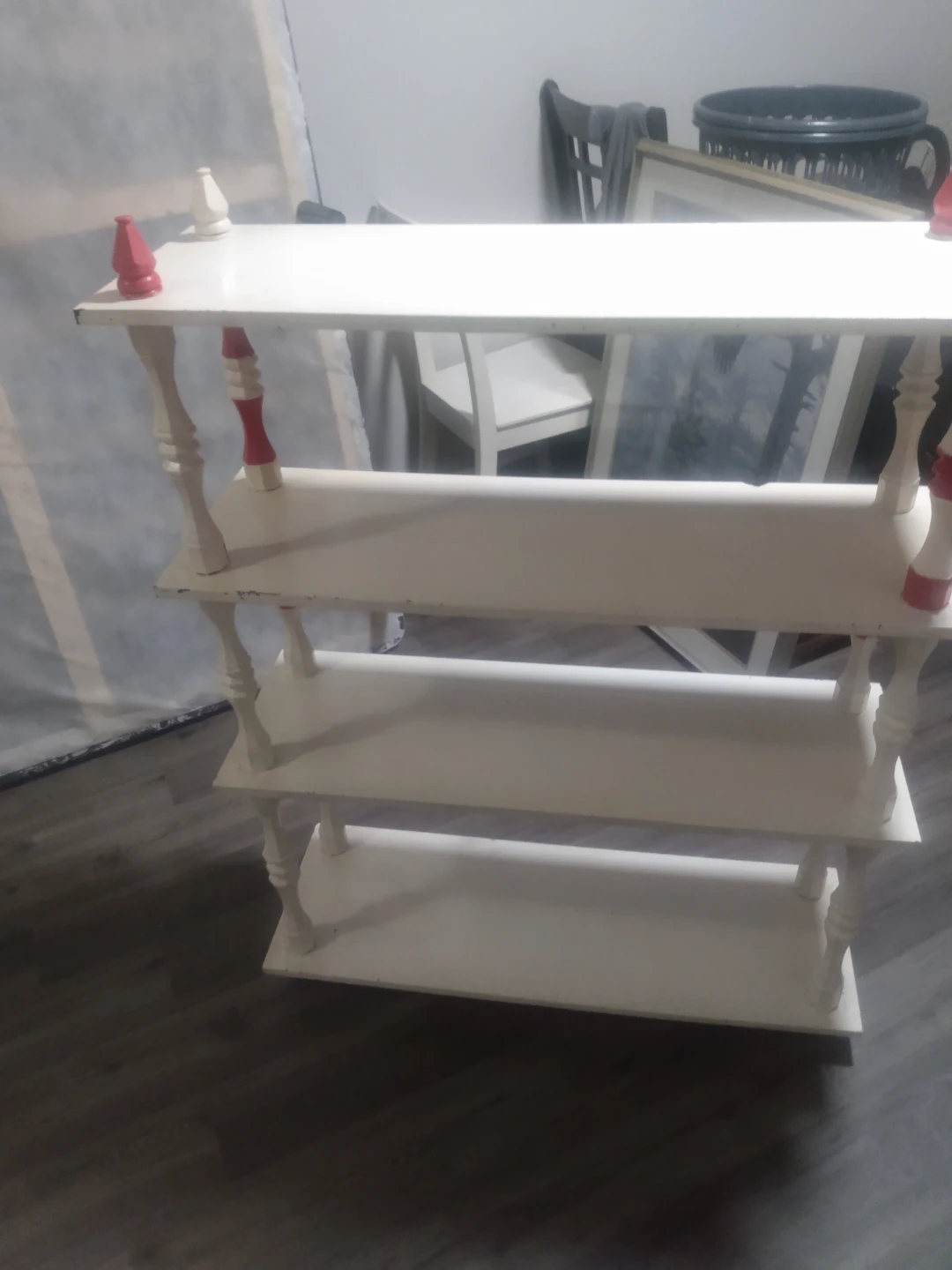 White 4-Tier Display Shelf with Red Accents