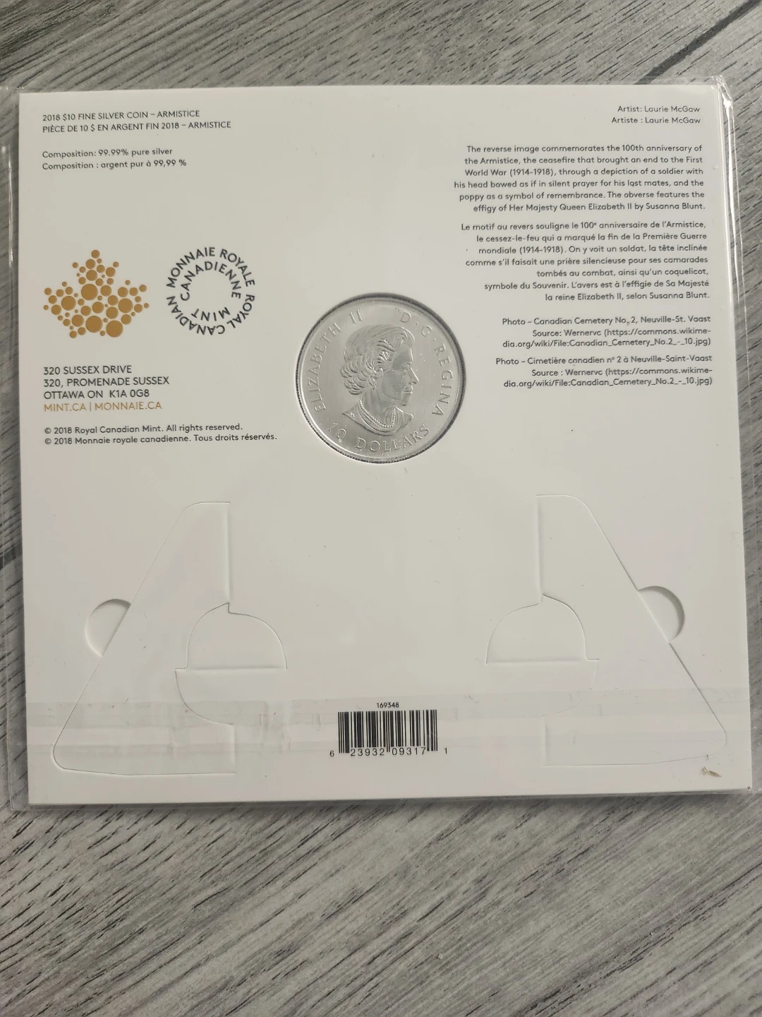 2018 Canada 10 Dollar Pure Silver Armistice Coin - photo 2