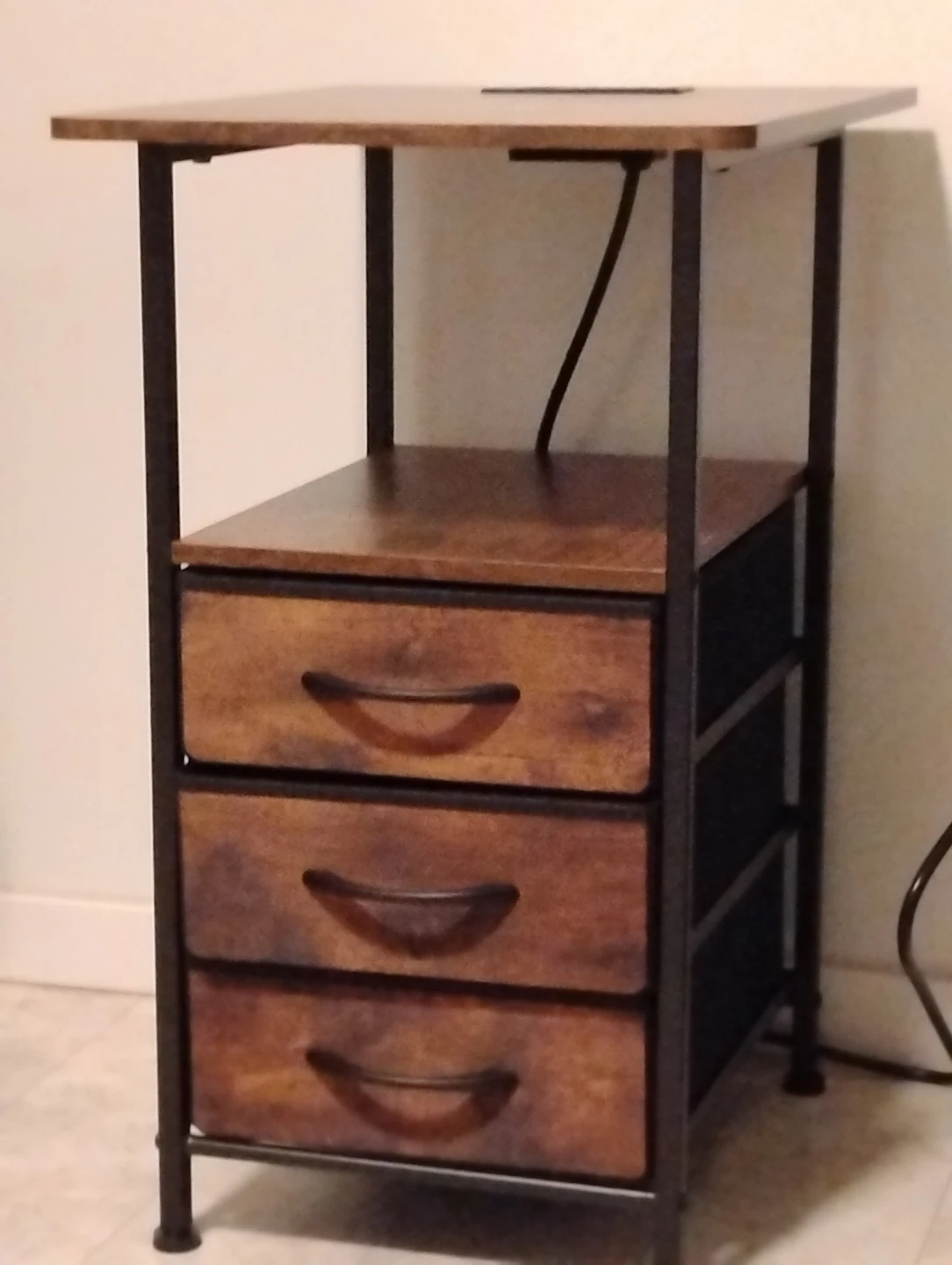 Rustic balack Side Table with 3 Drawers (LED)