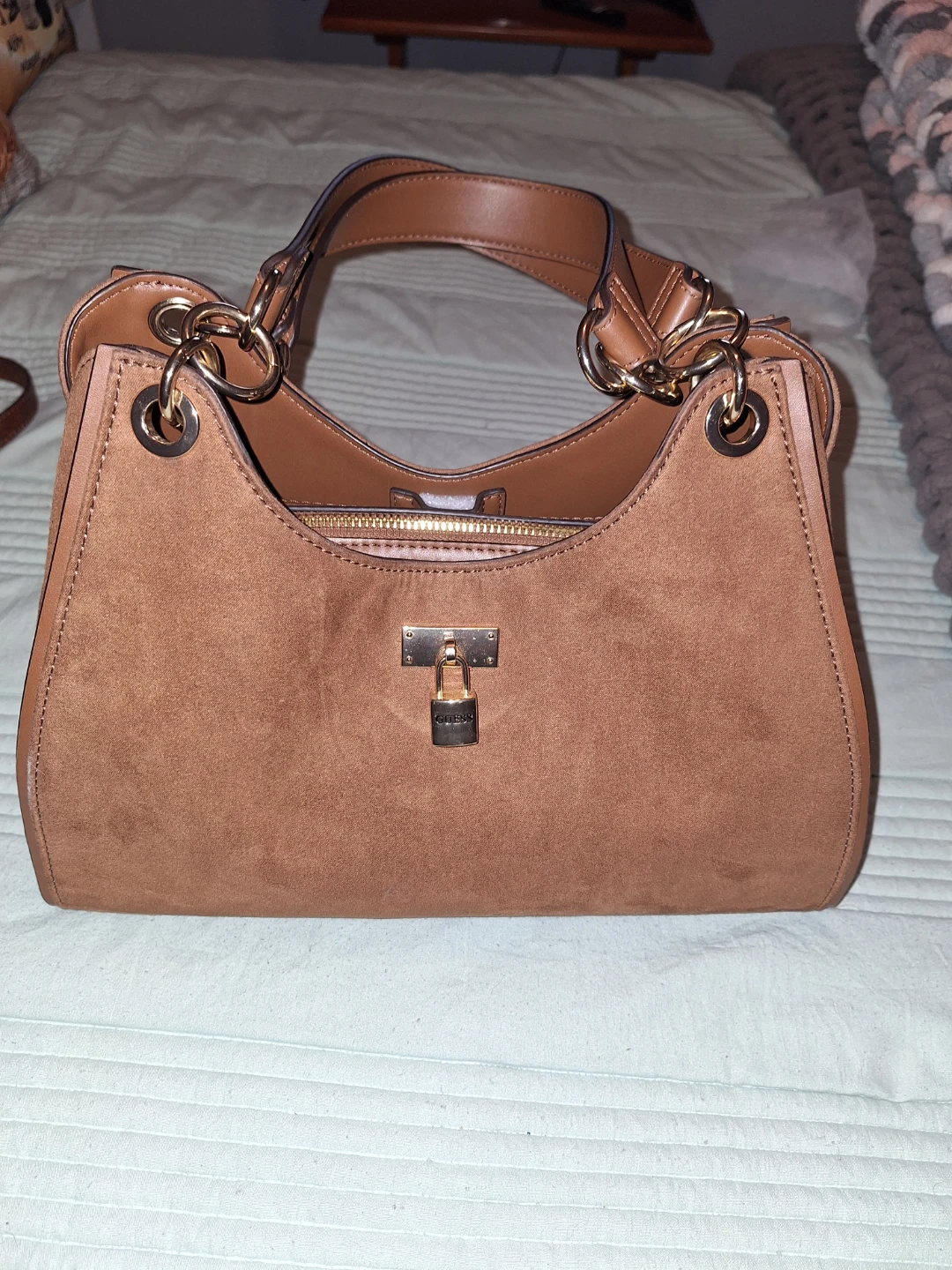 Brown Suede and Faux Leather Handbag - photo 4