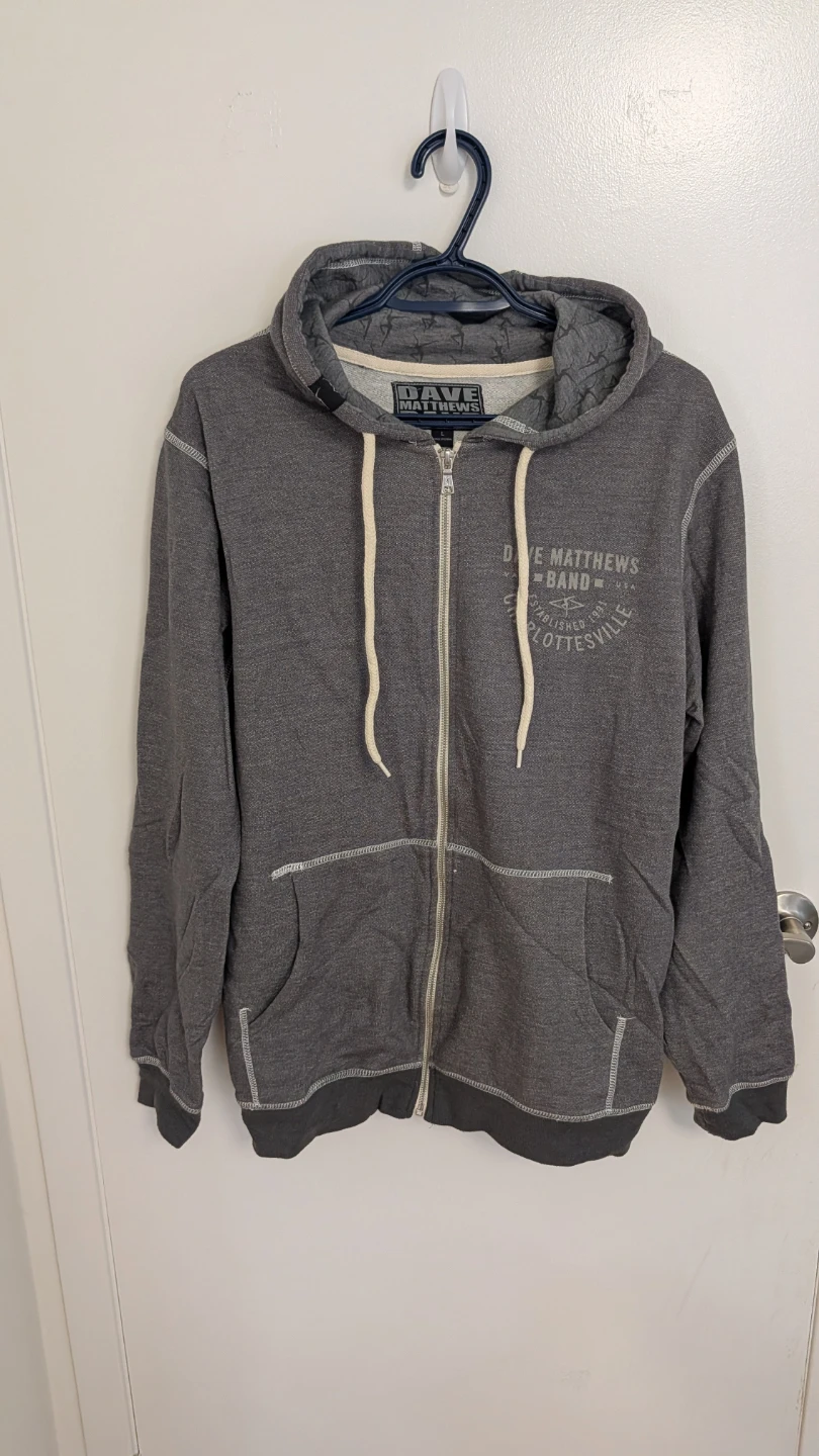 Dave Matthews Band Grey Zip-Up Hoodie - Men's Large