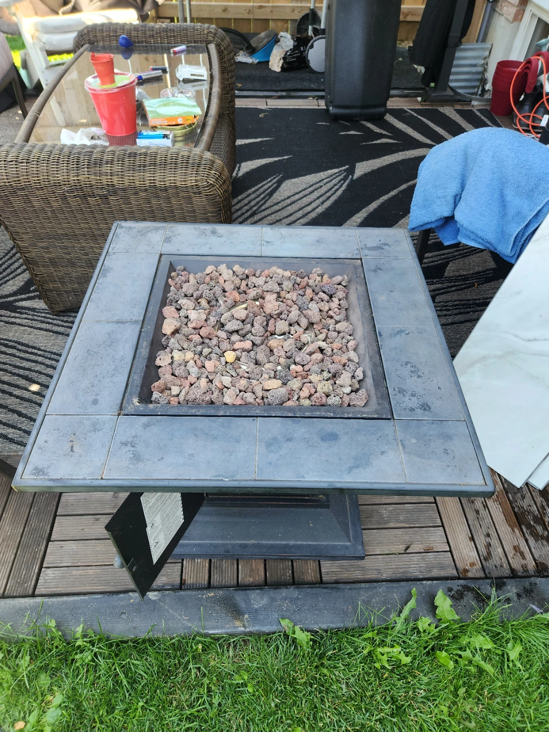 Square Propane Fire Pit Table with Lava Rocks
