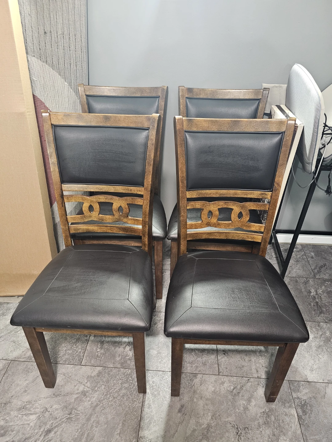 Set of 4 Wood Dining Chairs with Faux Leather Seats