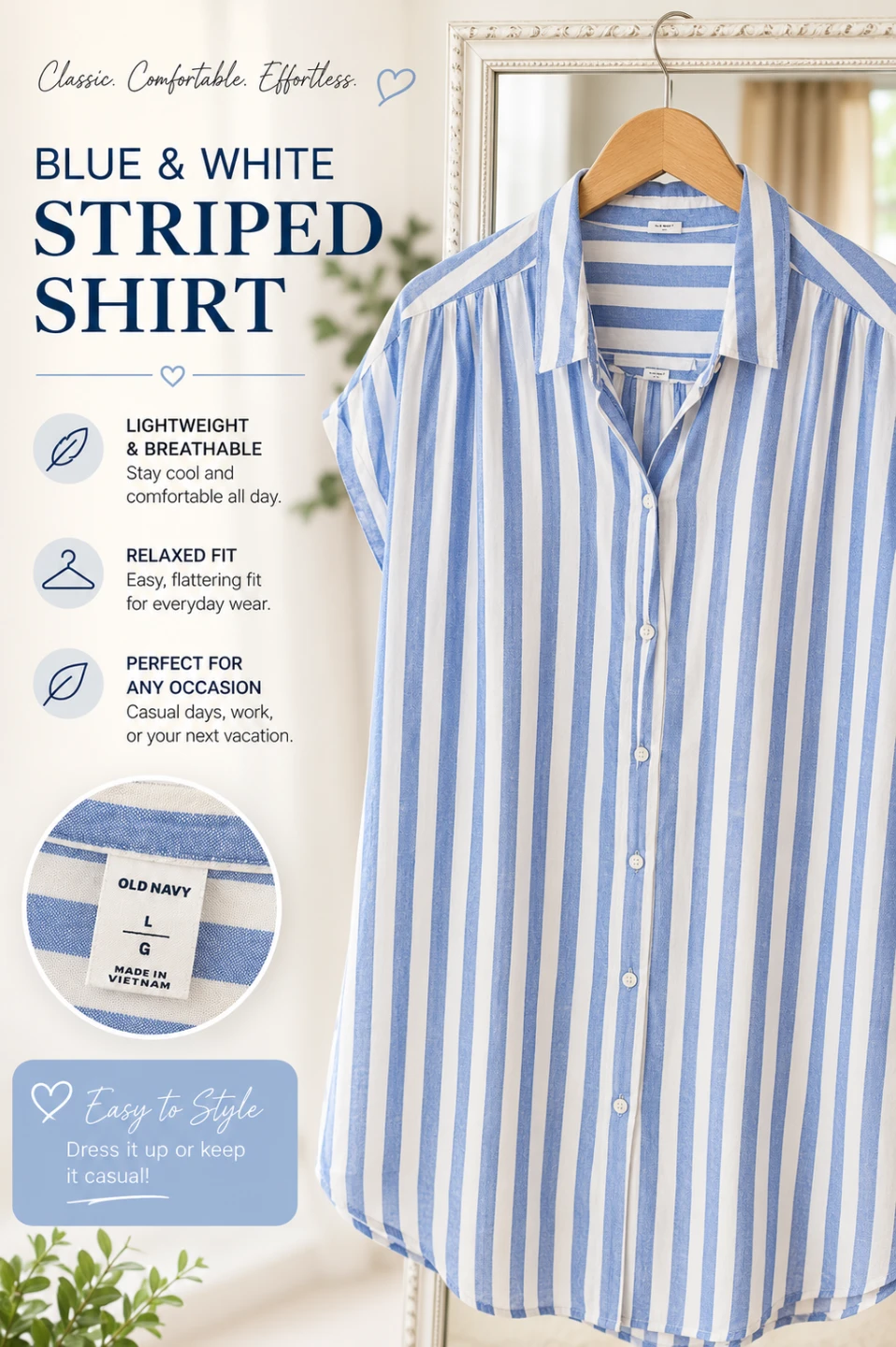 Blue and White Striped Button-Up Shirt Dress - photo 3