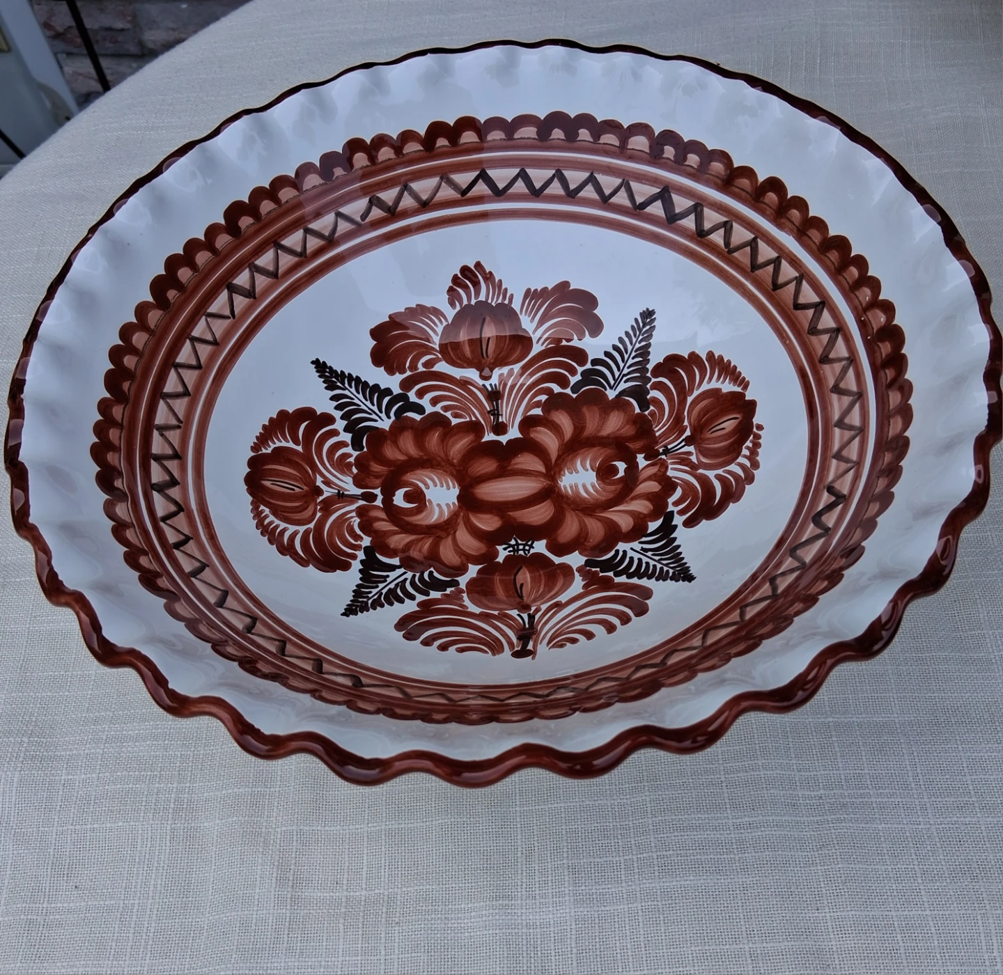 Slovak Brown and White Bowl with Floral Design