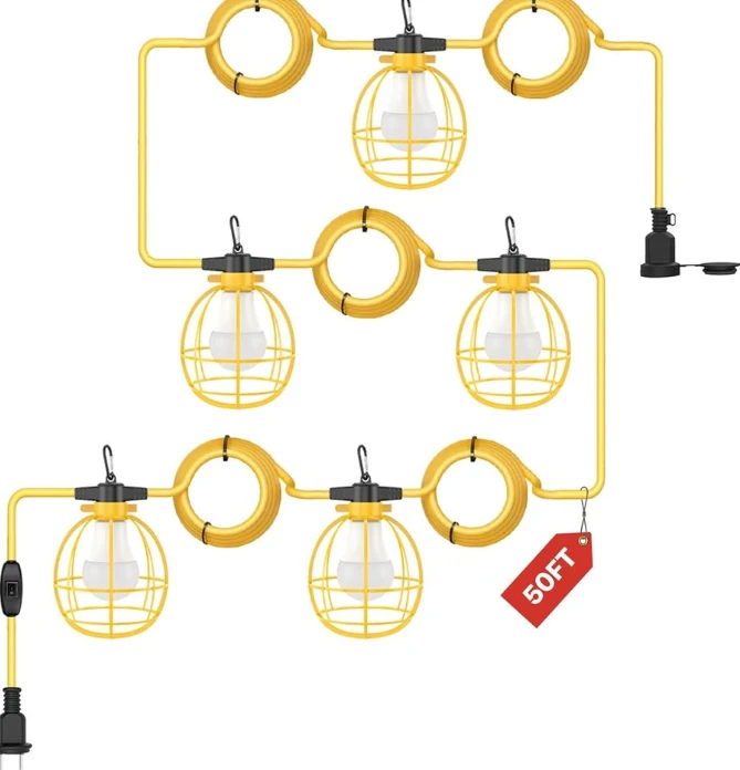 50ft Construction Waterproof String Lights with 5 Bulbs