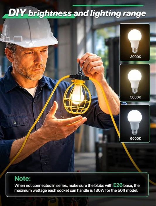 50ft Construction Waterproof String Lights with 5 Bulbs - photo 3