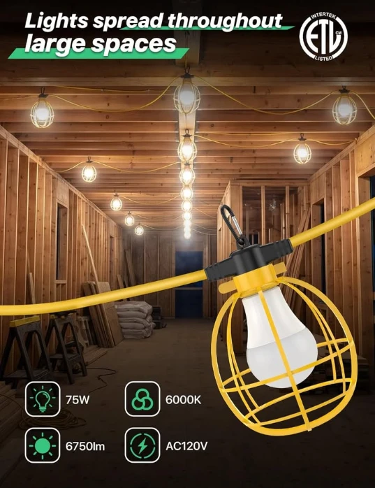 50ft Construction Waterproof String Lights with 5 Bulbs - photo 5