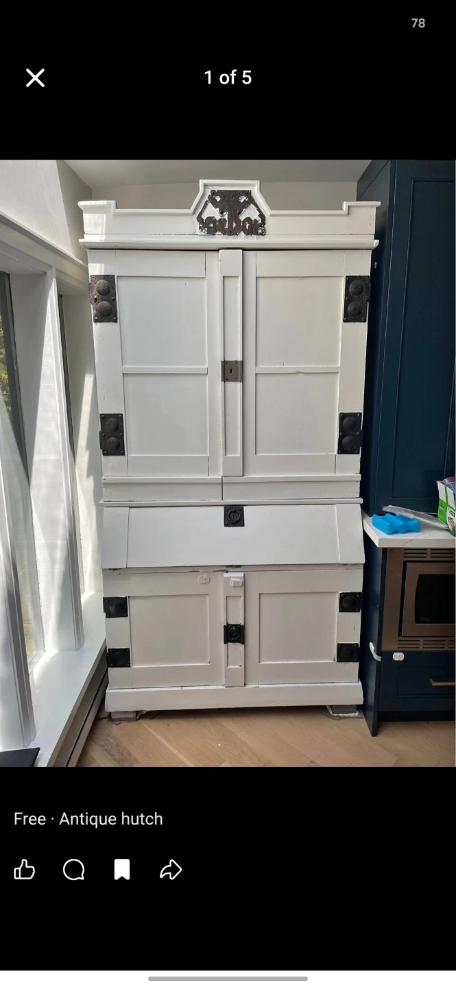 Antique white hutch with secretary desk