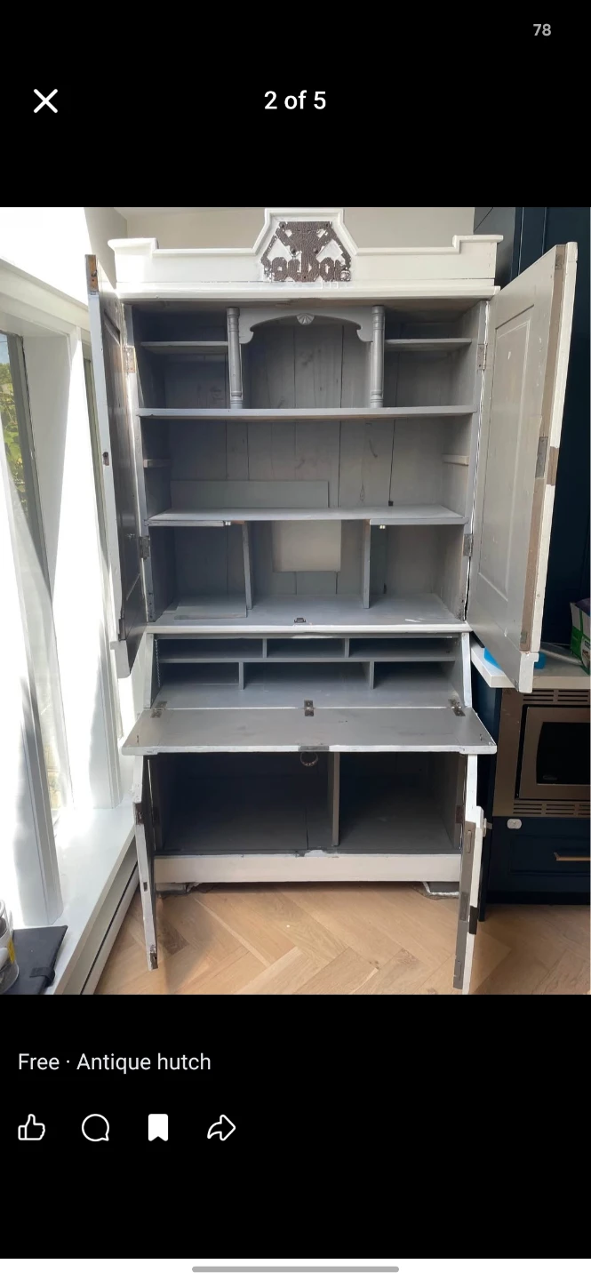 Antique white hutch with secretary desk - photo 2