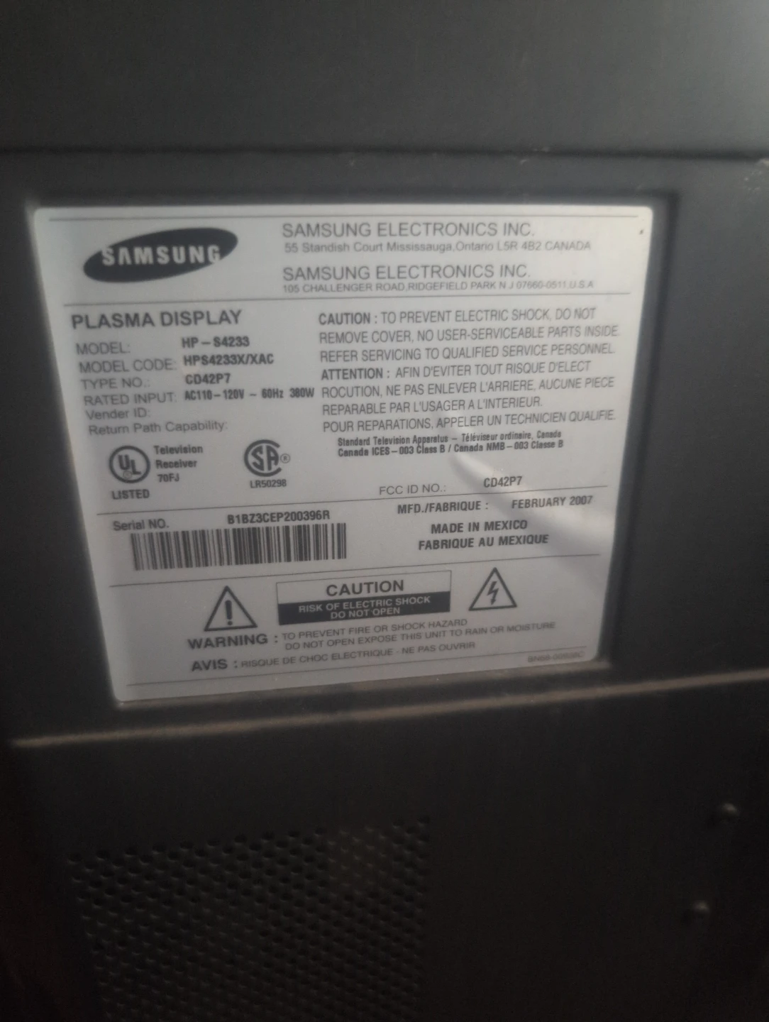 Samsung Plasma Display HP-S4233 - photo 2