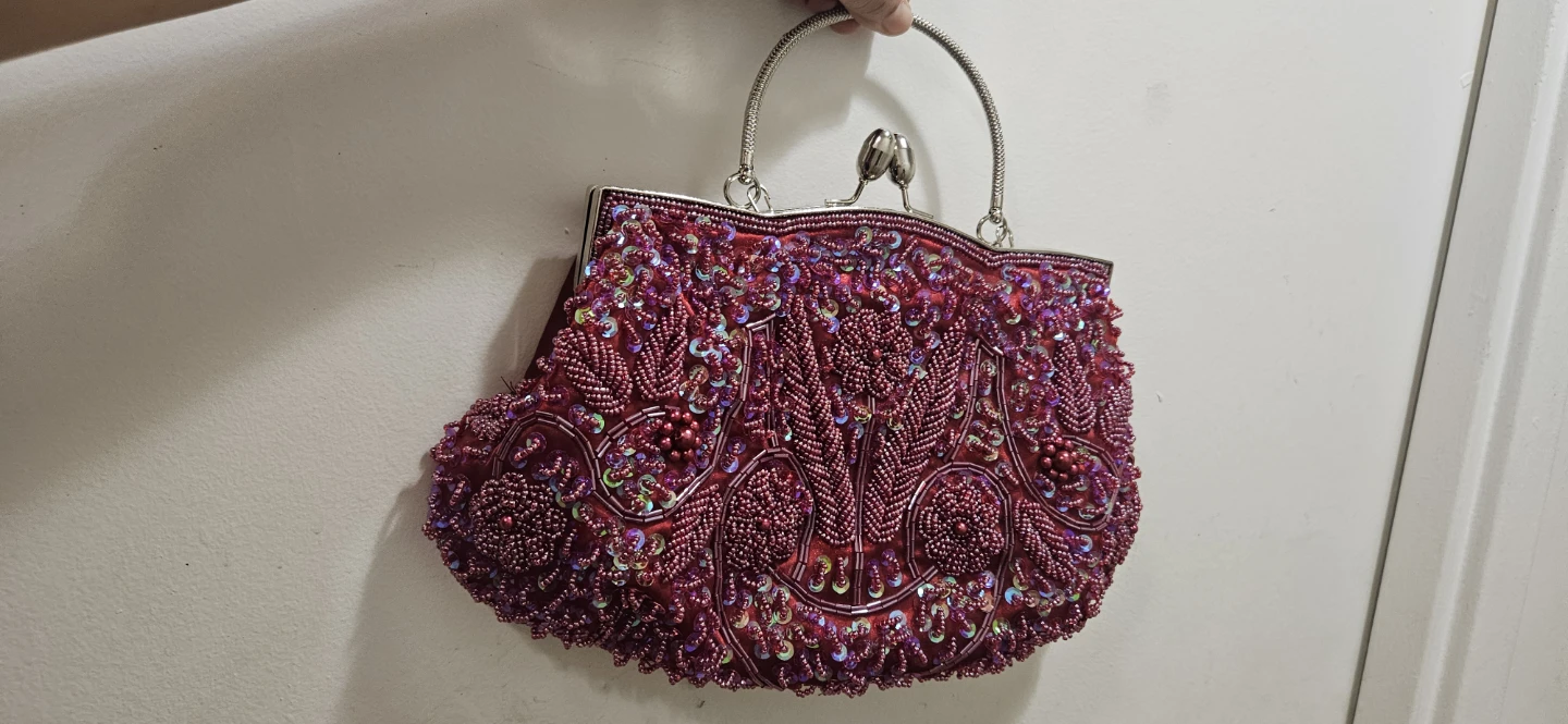 Red Beaded Clutch Evening Bag