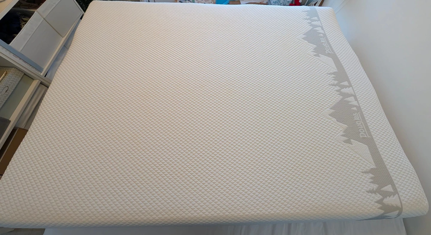 Queen Bed: Douglas Mattress, Cover, Sheets, Frame, Storage